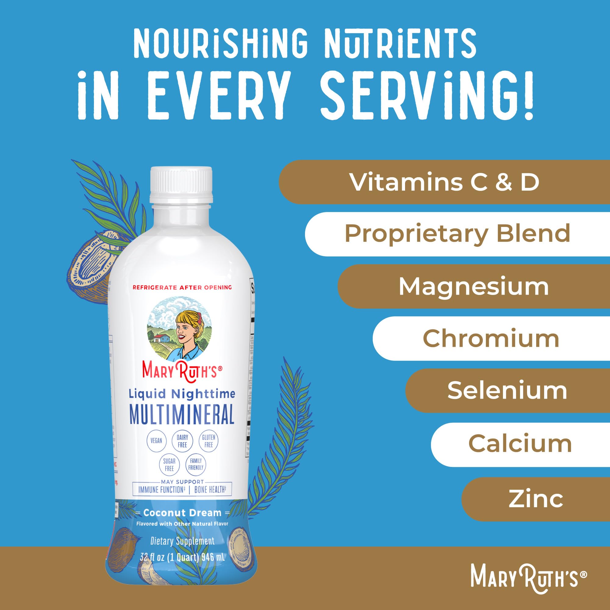 Etiqueta MaryRuth's Nighttime Multimineral sin OGM y vegano