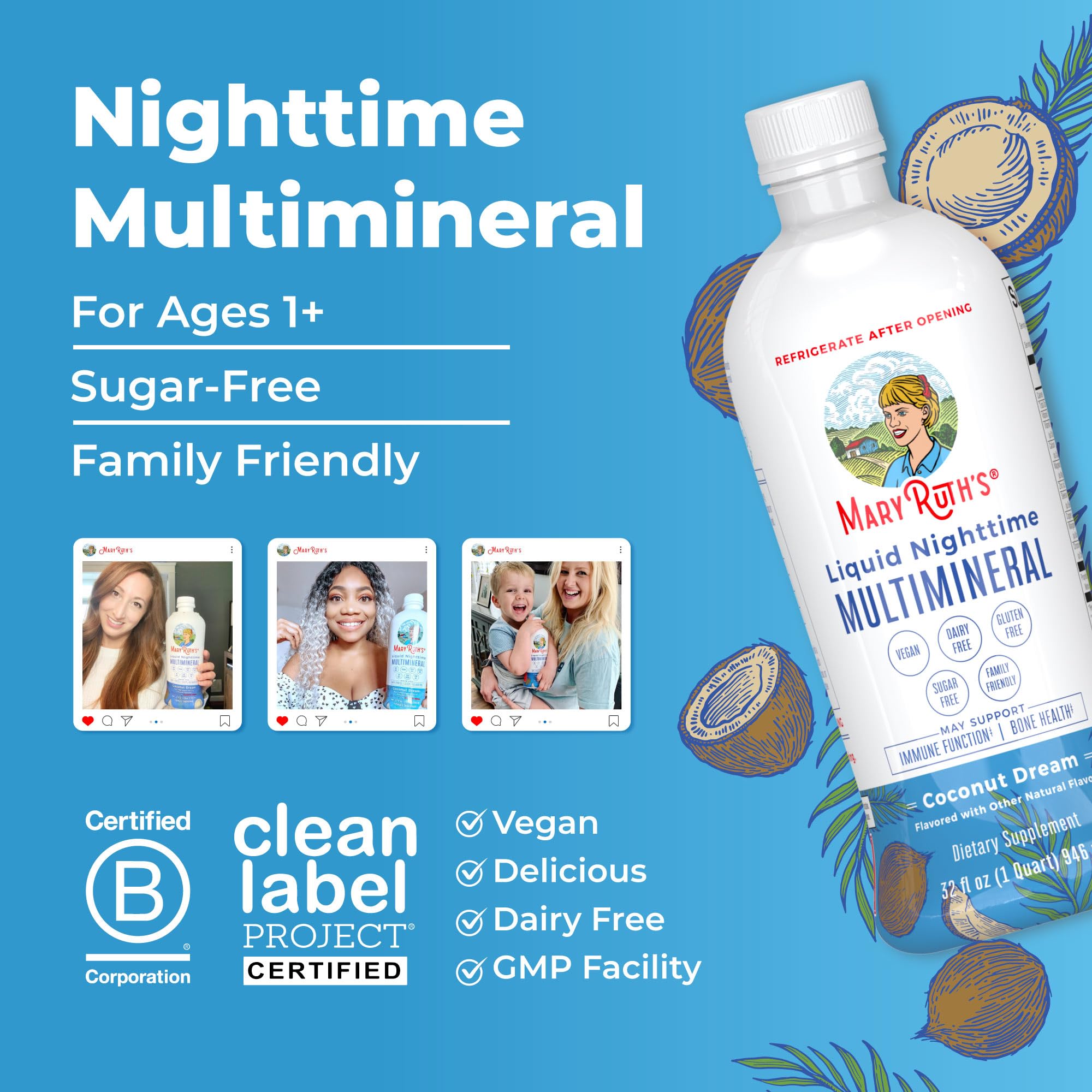 Versión vegana de MaryRuth's Nighttime Multimineral para toda la familia