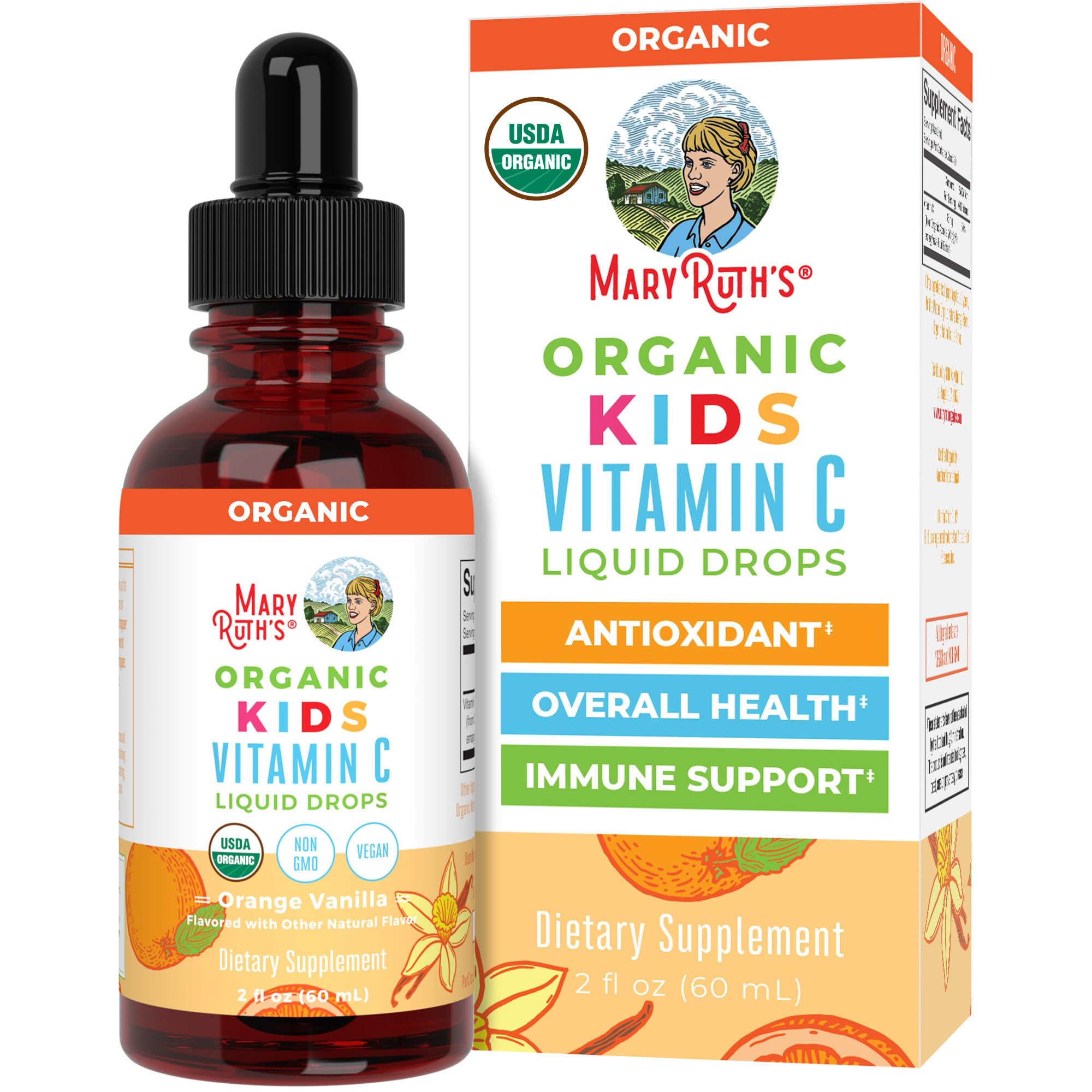 MaryRuth's gotas de vitamina C para niños, sabor naranja y vainilla, apoyo inmunológico diario