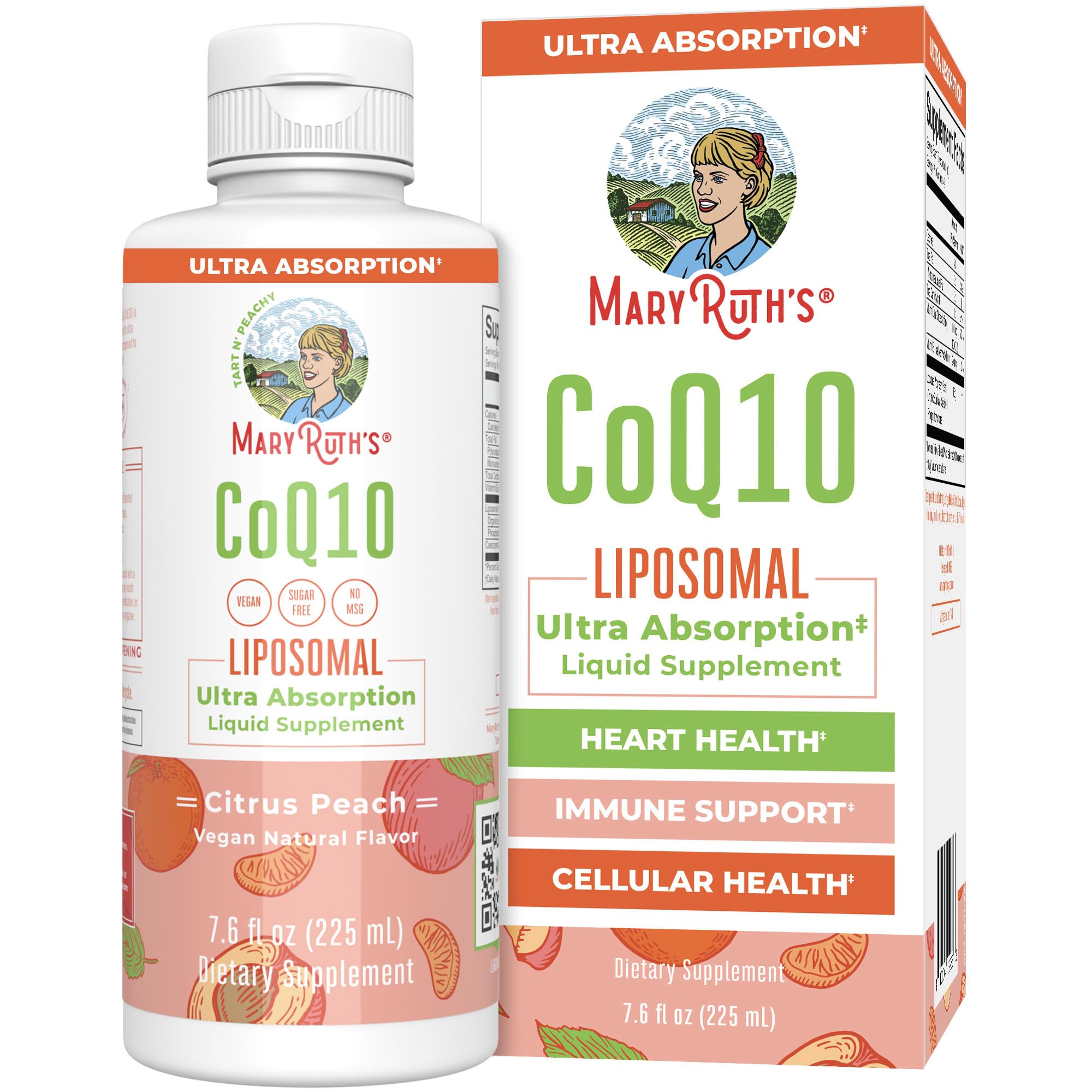 MARYRUTH'S CoQ10 liposomal, botella frontal, favorece la energía diaria.