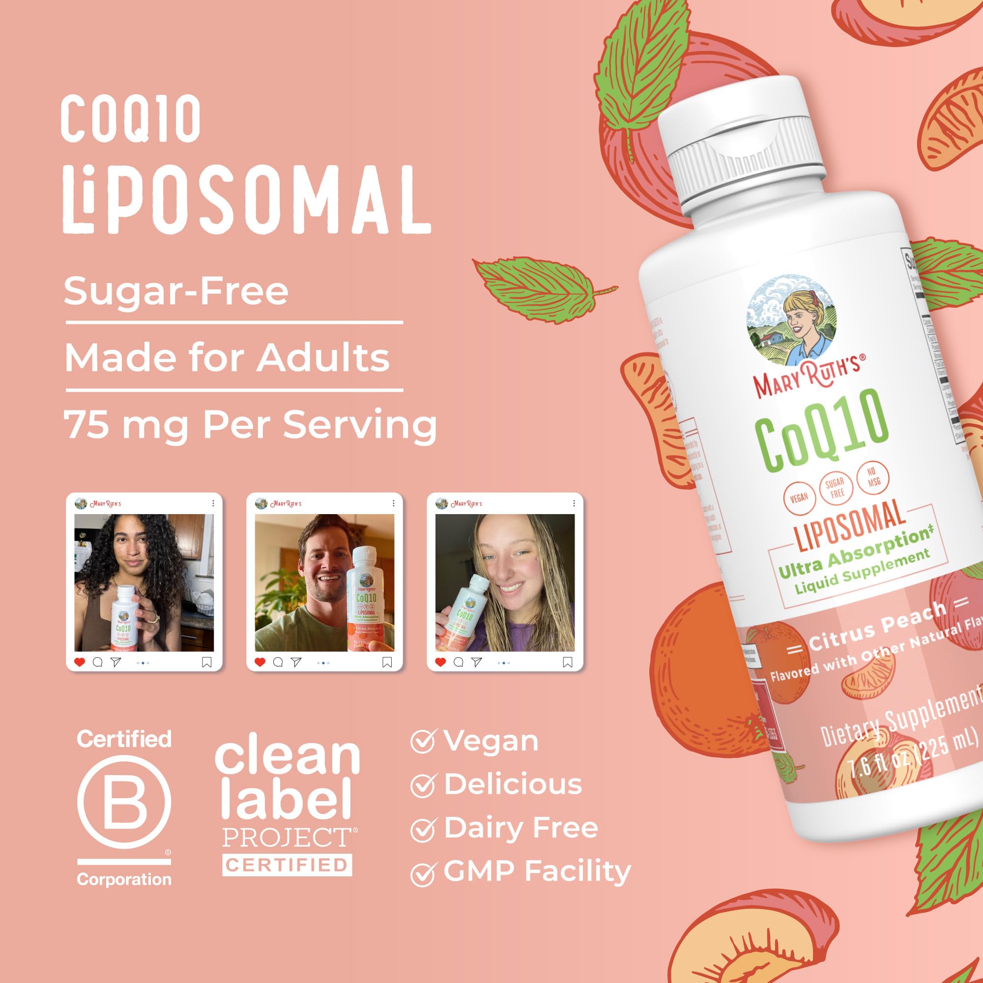 MARYRUTH'S CoQ10 liposomal, envase de 7.6 oz para varias semanas.