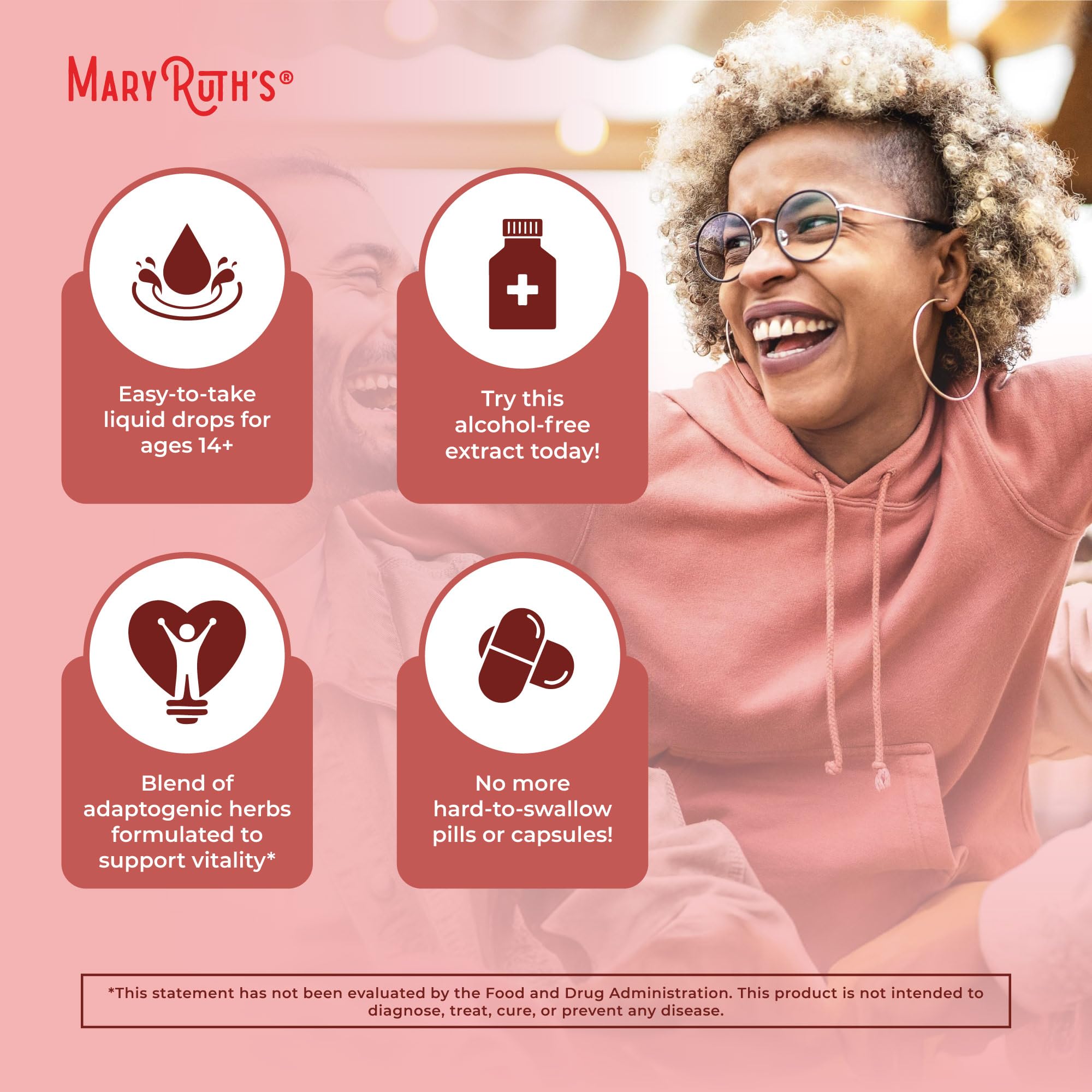 MaryRuth's Organics, detalle de maca para vitalidad natural.