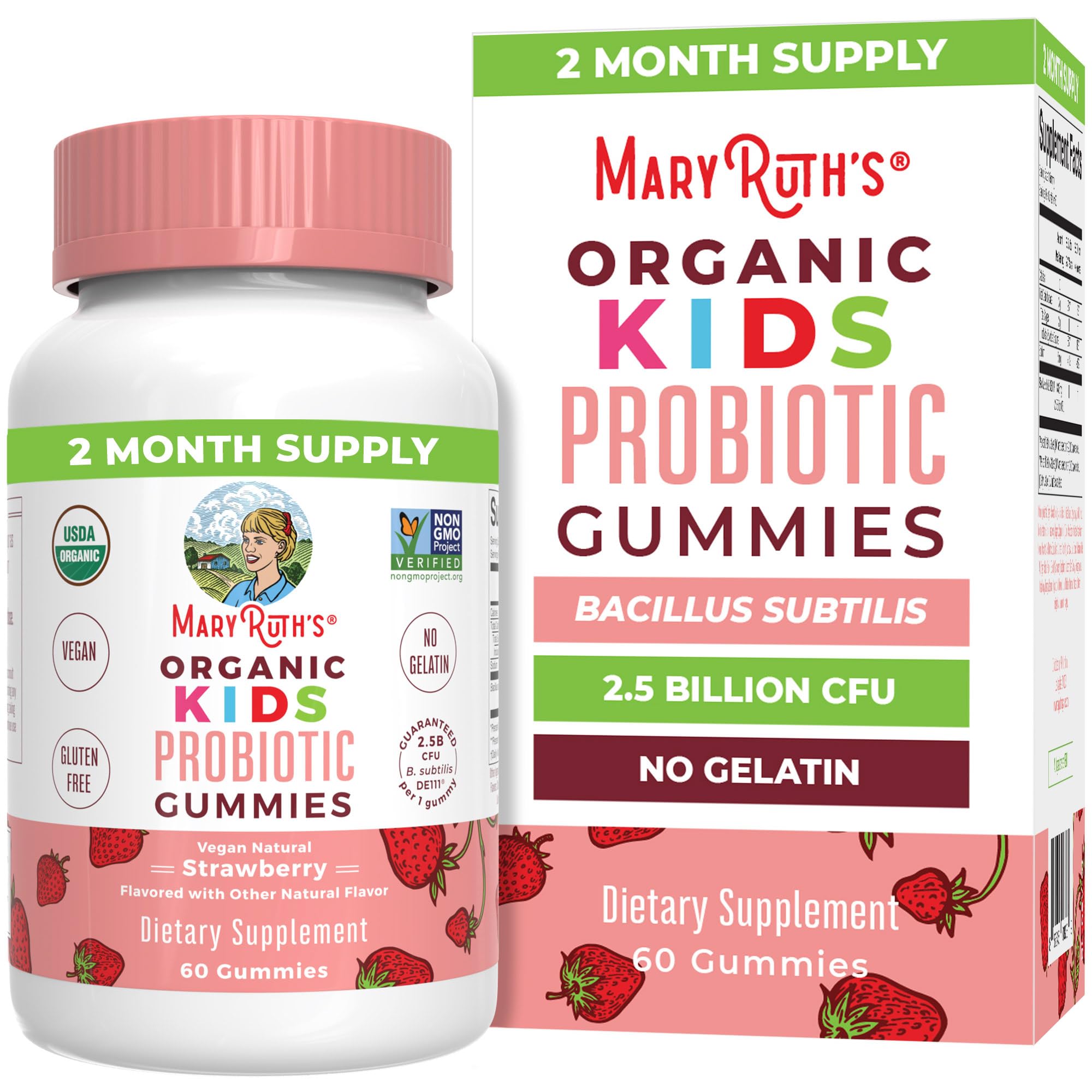 MaryRuth's Organics gomitas para niños con sabor a fresa, saludables y fáciles de consumir.