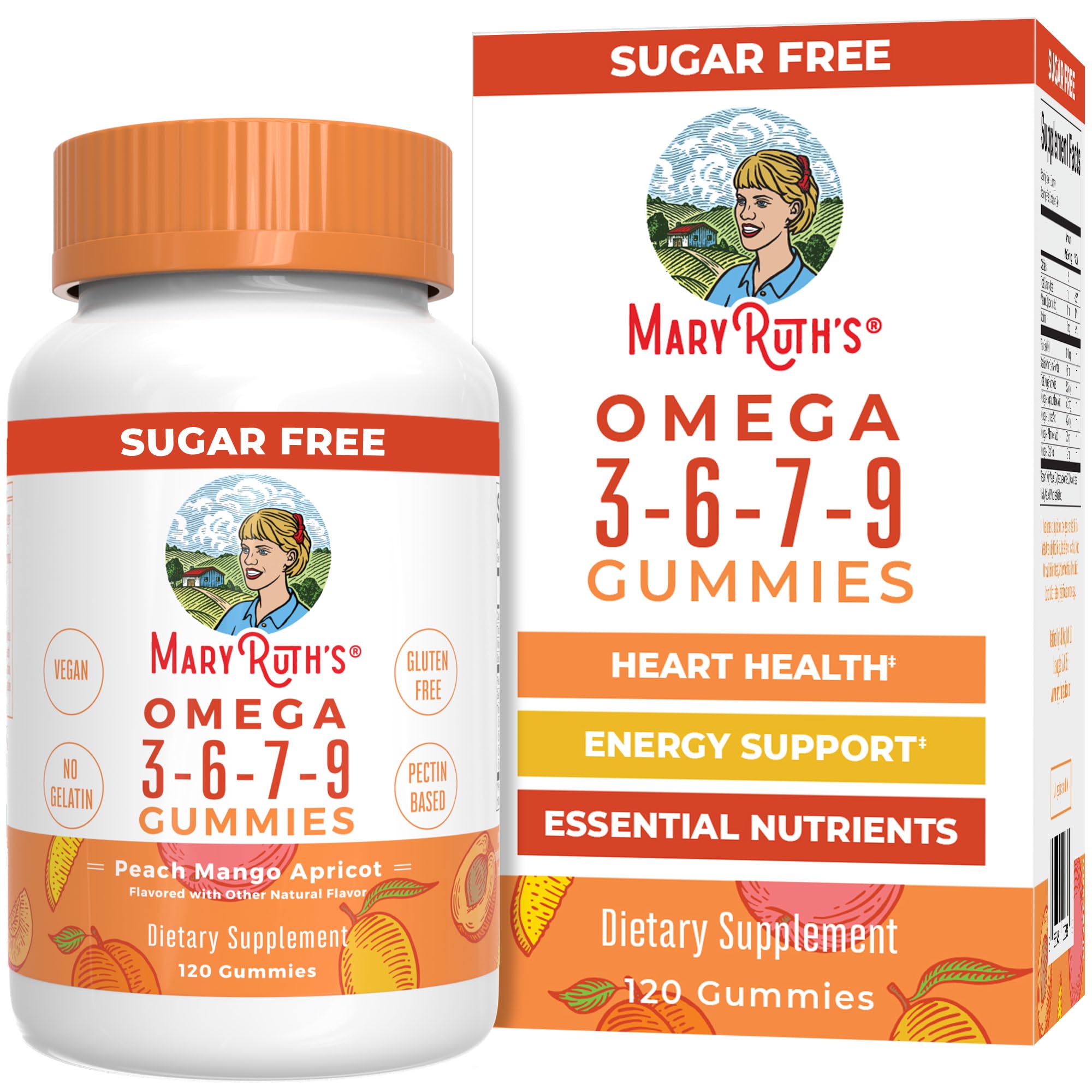 MaryRuth's Omega 3-6-7-9 gominolas veganas en botella para uso diario.