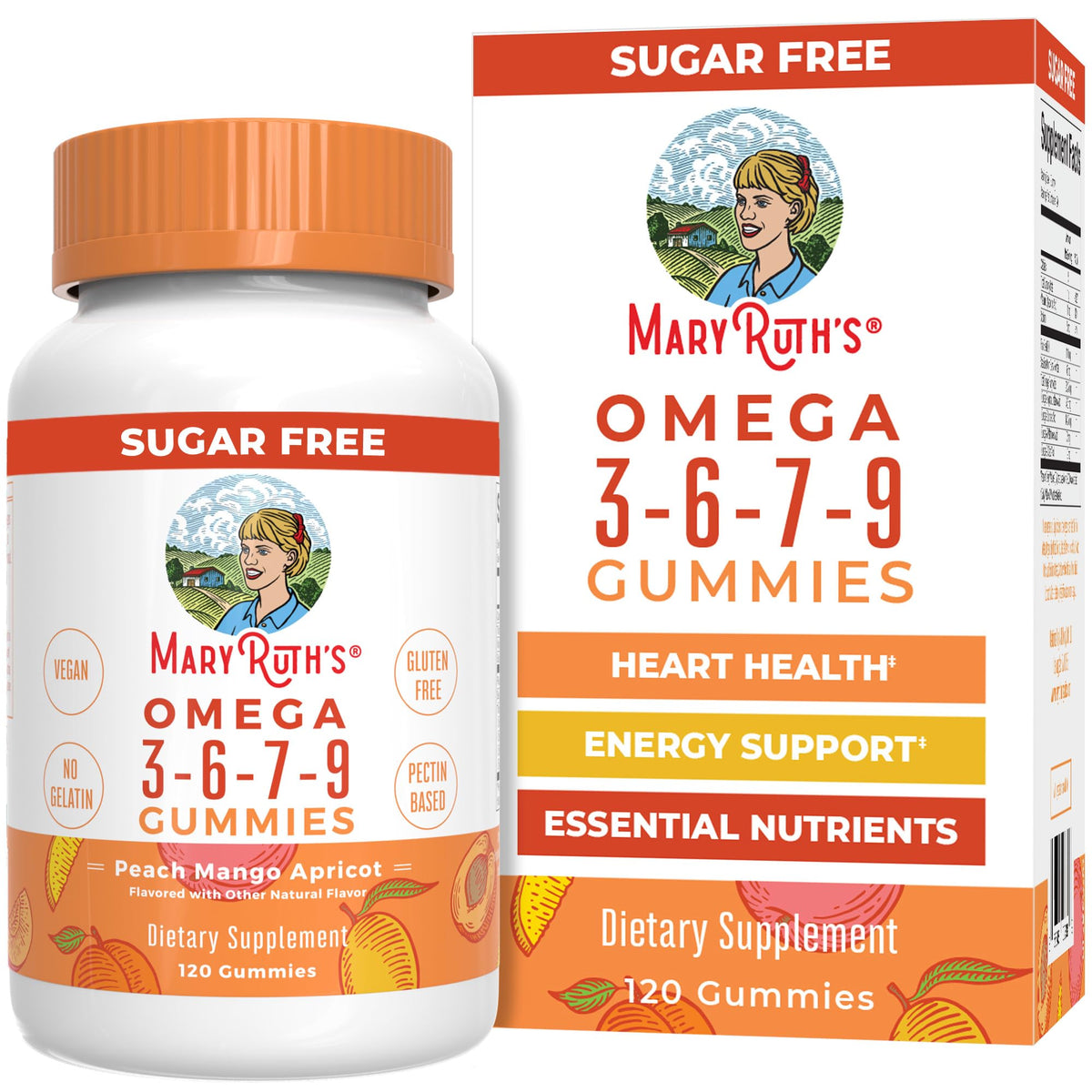 MaryRuth's Omega 3-6-7-9 gominolas veganas en botella para uso diario.