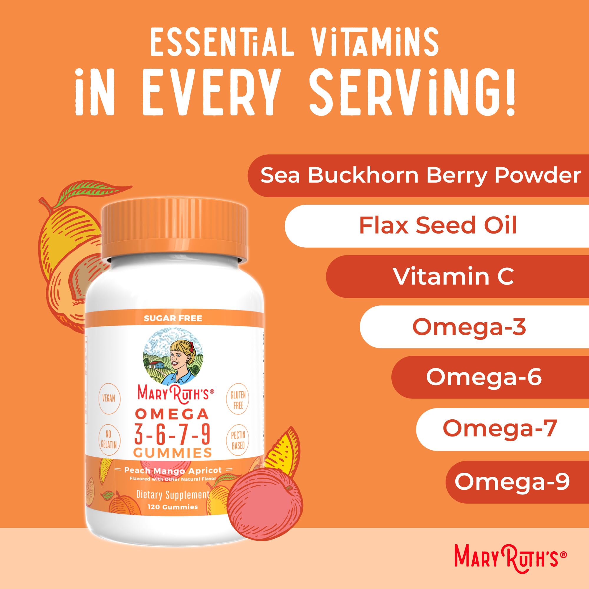 Sin gelatina, MaryRuth's Omega 3-6-7-9 aptas para vegetarianos.