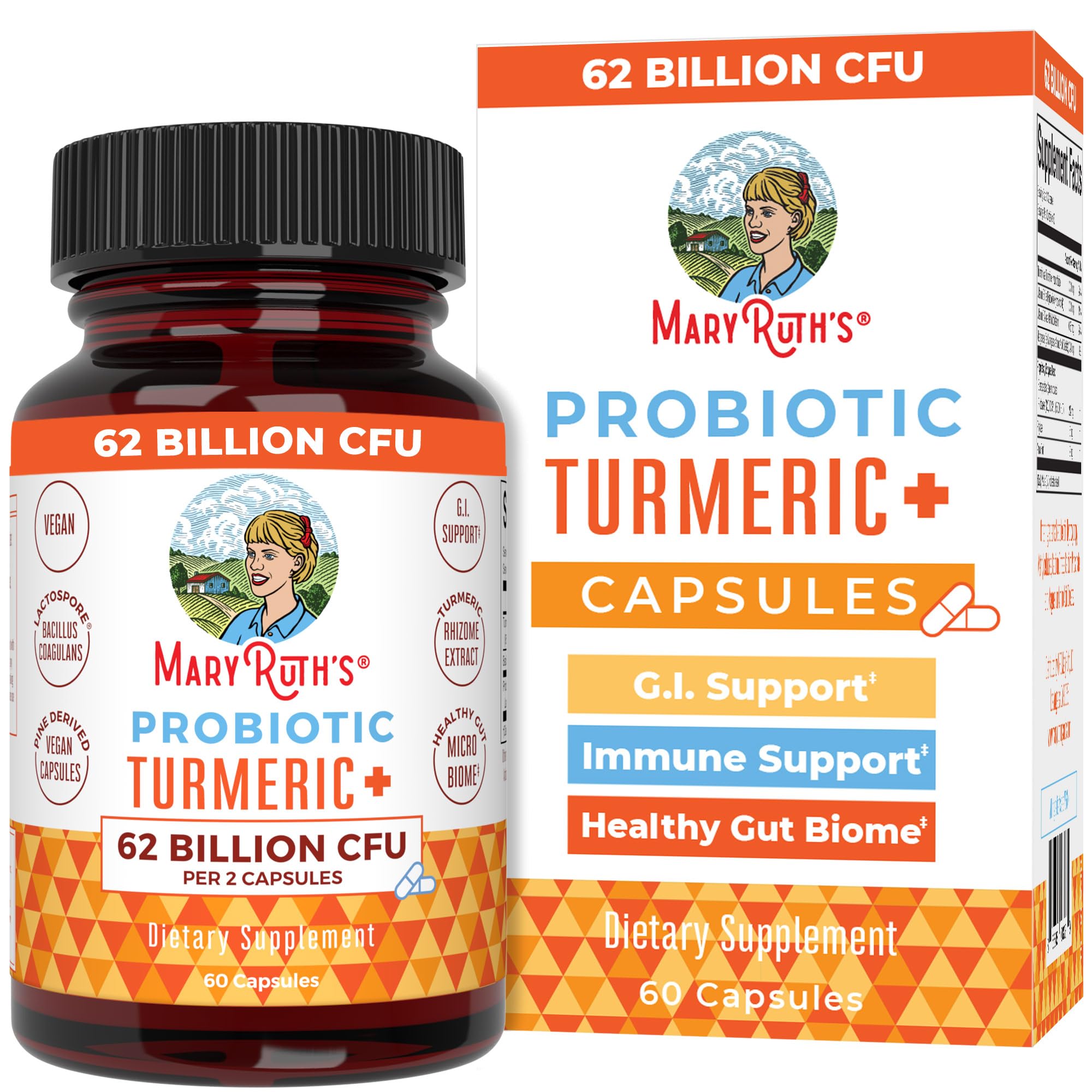 MaryRuth's Probiotico Curcuma: botella de 60 cápsulas para apoyar la digestión diaria