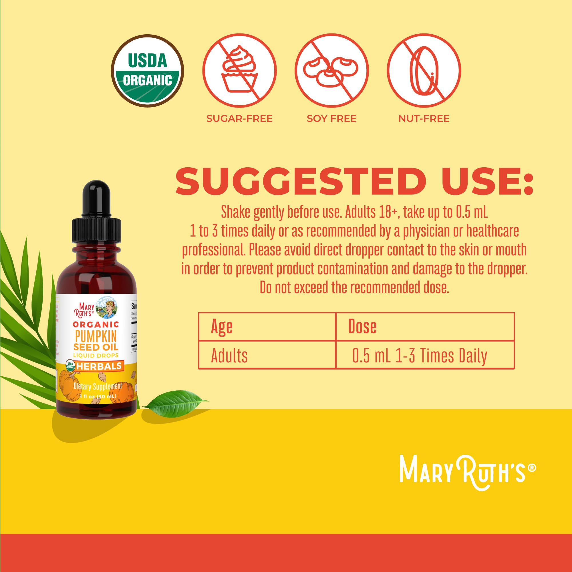 Etiqueta clara de MaryRuth's Organics que destaca certificación y origen.