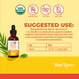 Etiqueta clara de MaryRuth's Organics que destaca certificación y origen.
