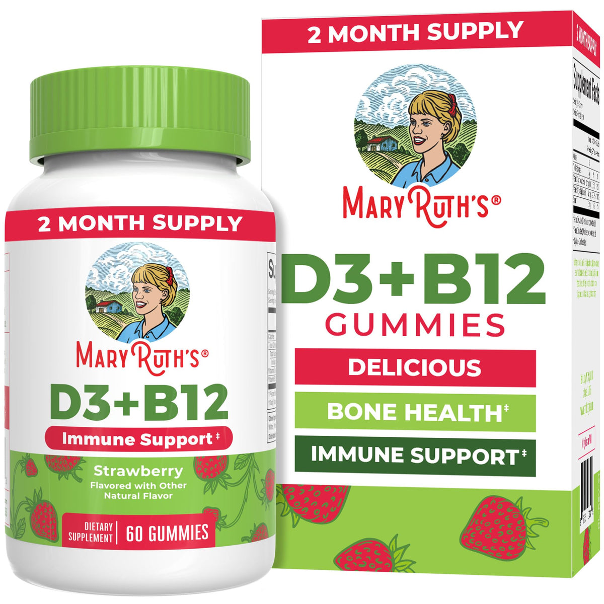 MaryRuth's D3+B12 gomitas en botella para energía diaria e inmune.