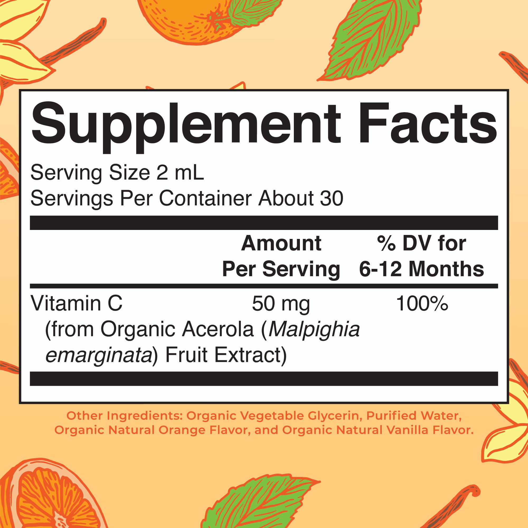 MaryRuth's Organics vitamina C drops, etiqueta orgánica visible