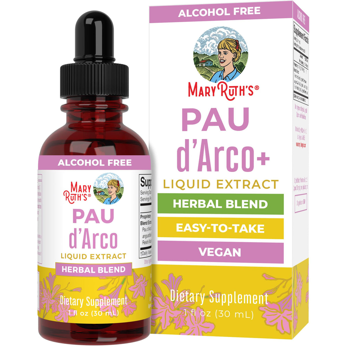 MARYRUTH'S pau d'arco blend en gotero para uso diario sin alcohol