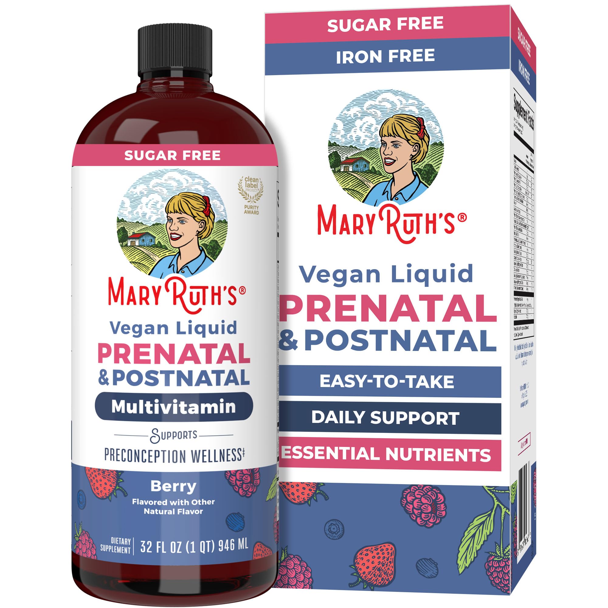 MARYRUTH'S prenatal en botella, vertido fácil para toma diaria sin pastillas.
