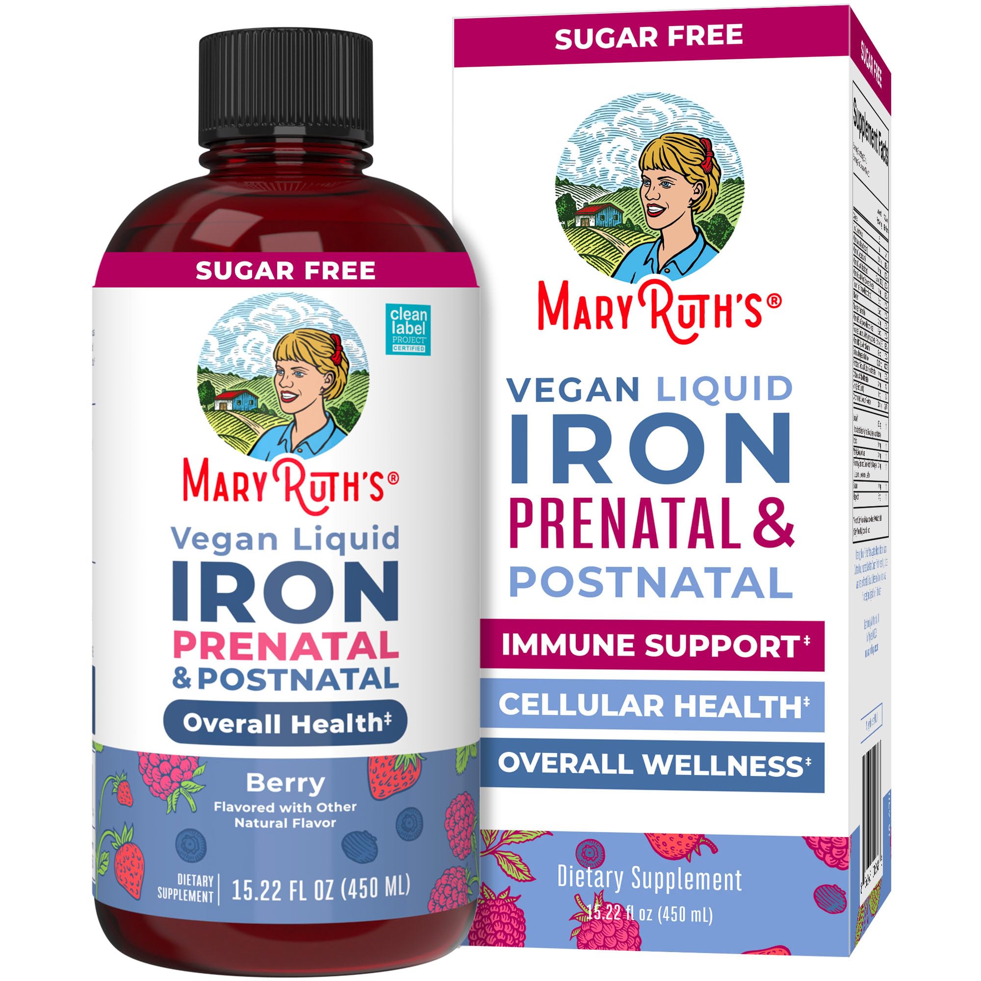 MaryRuth's hierro líquido prenatal y postnatal: botella que destaca formato líquido suave