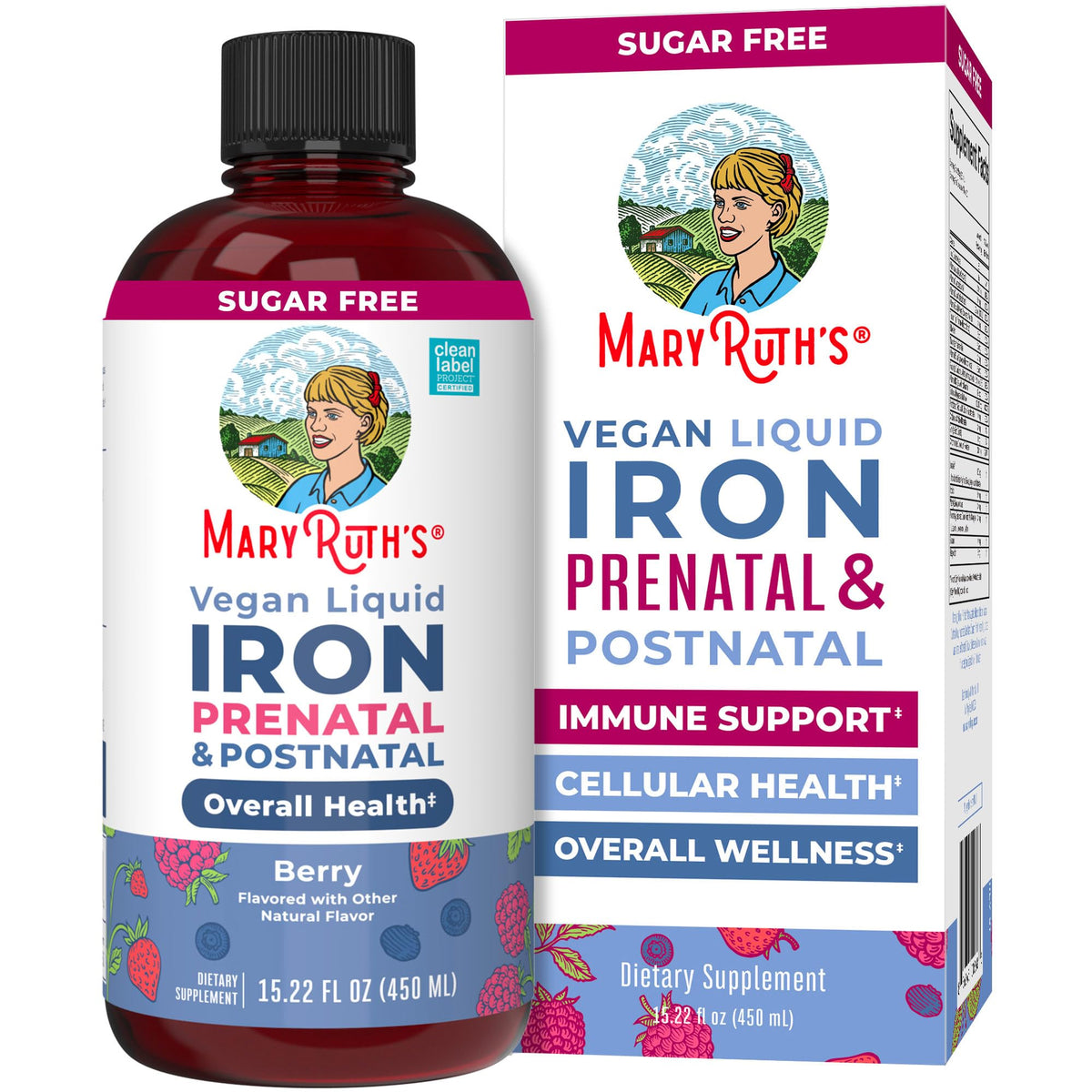 MaryRuth's hierro líquido prenatal y postnatal: botella que destaca formato líquido suave