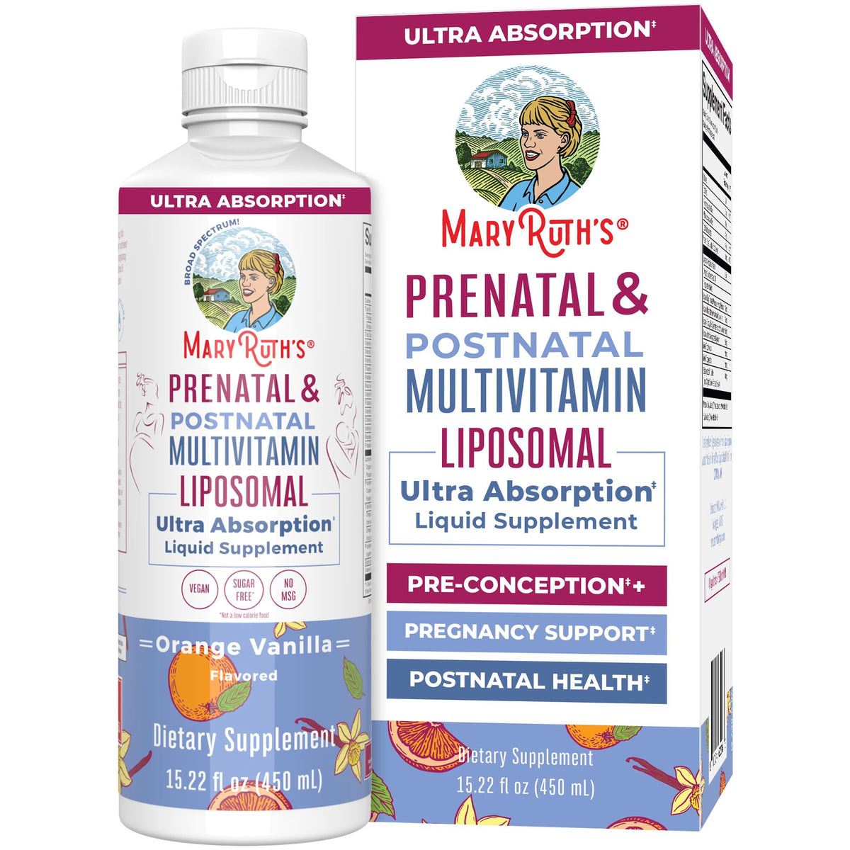MaryRuth's Prenatal Postnatal Liposomal en botella, aporte nutricional para mamá y bebé.