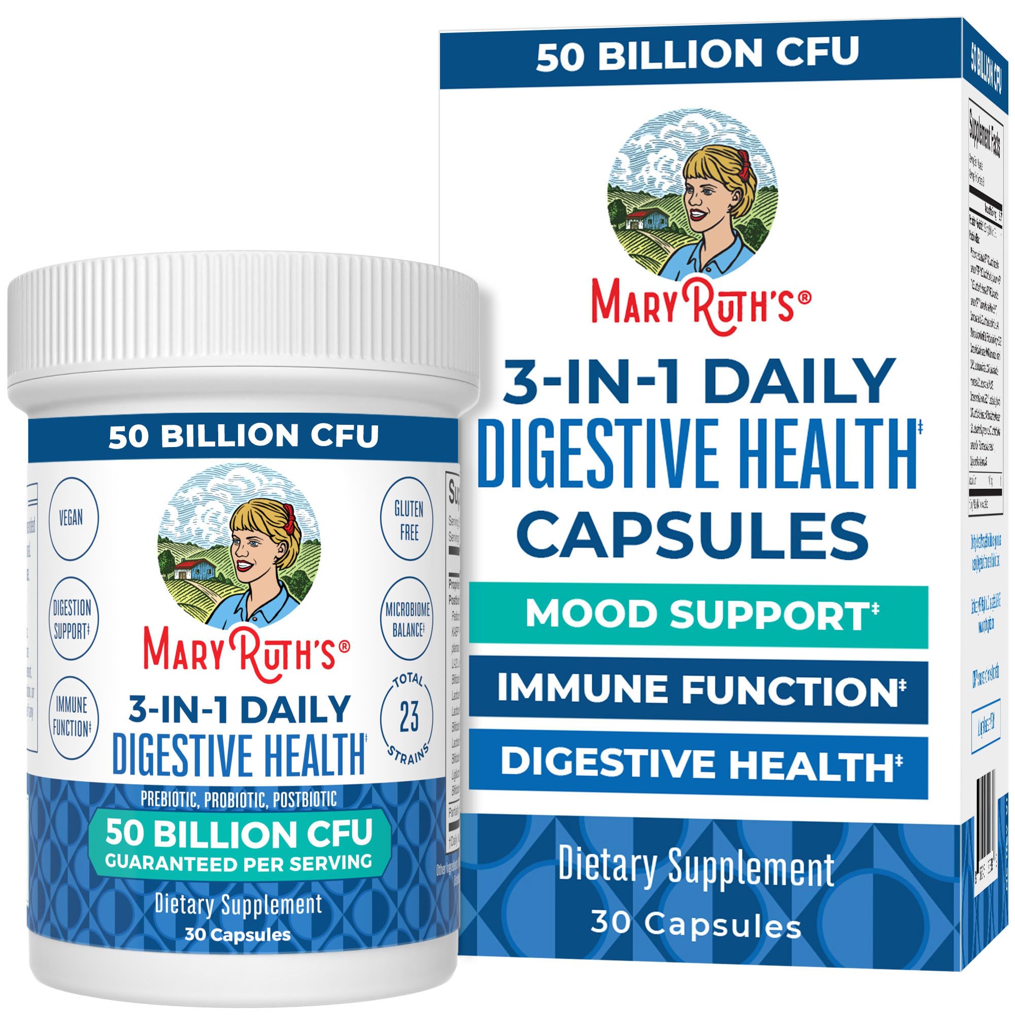 MaryRuth's 3-en-1 Probiotics verter la botella, apoyo digestivo diario