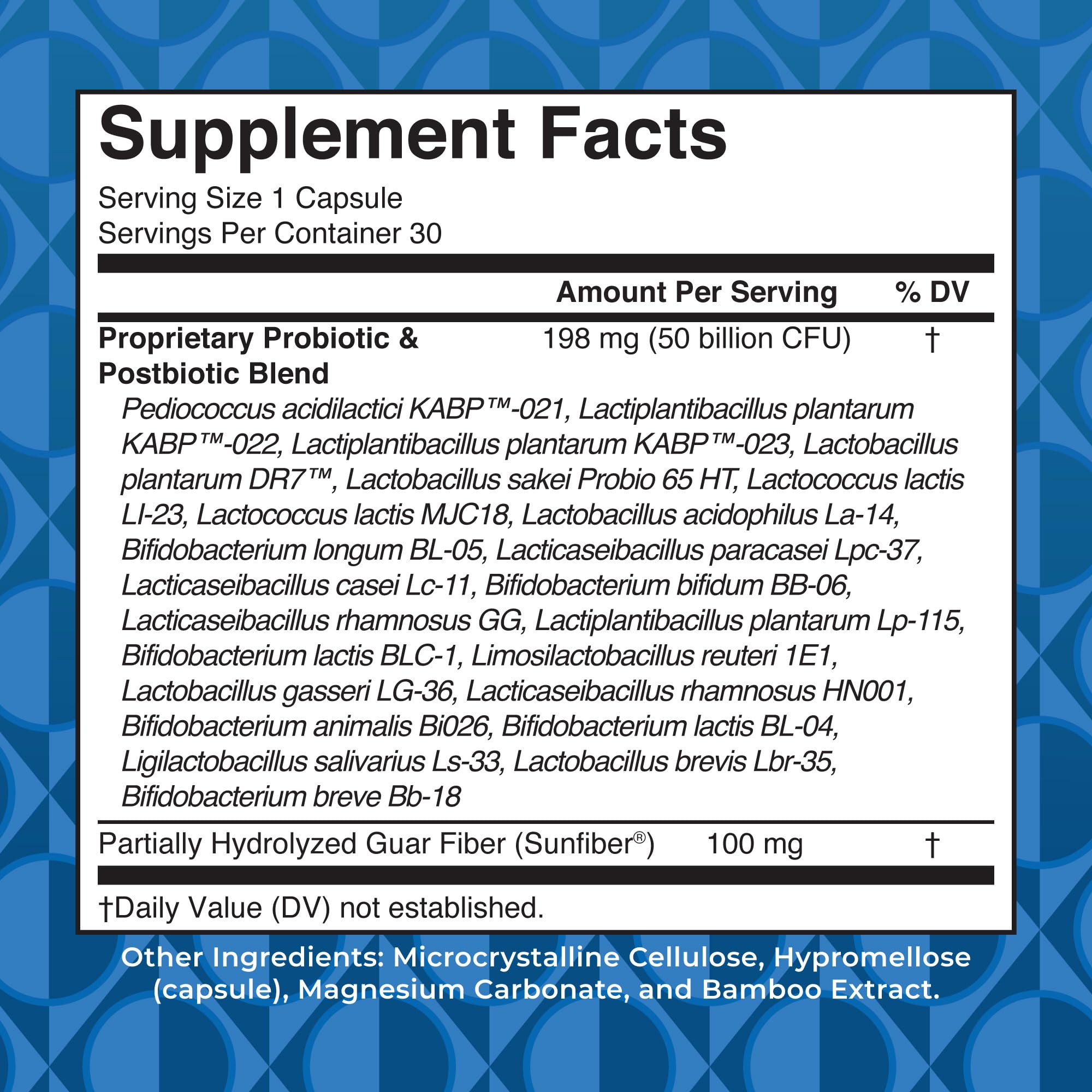 MaryRuth's 3-en-1 Probiotics, etiqueta clara, muestra cepas para apoyar la digestión