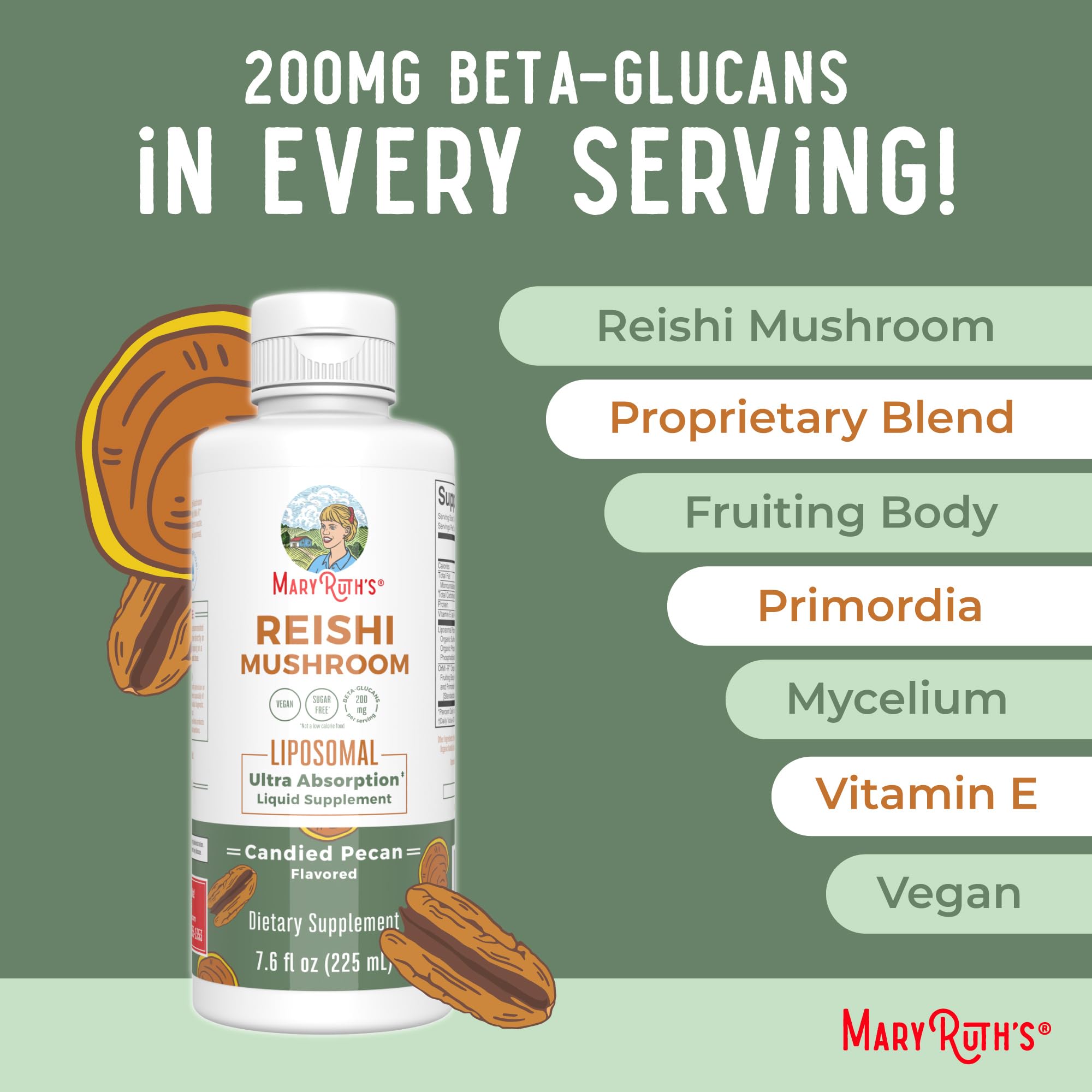 MaryRuth's Reishi vegano sin lácteos ni gluten.
