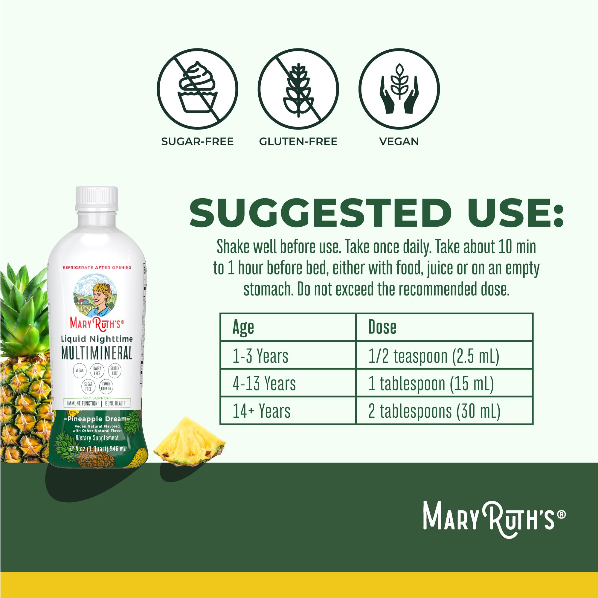 MaryRuth's multimineral nocturno sabor pina para una experiencia agradable