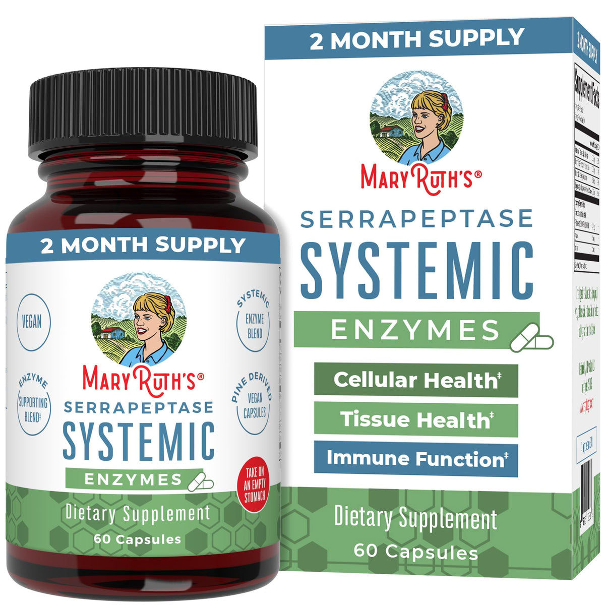 MaryRuth's Serrapeptase: botella y etiqueta para uso diario