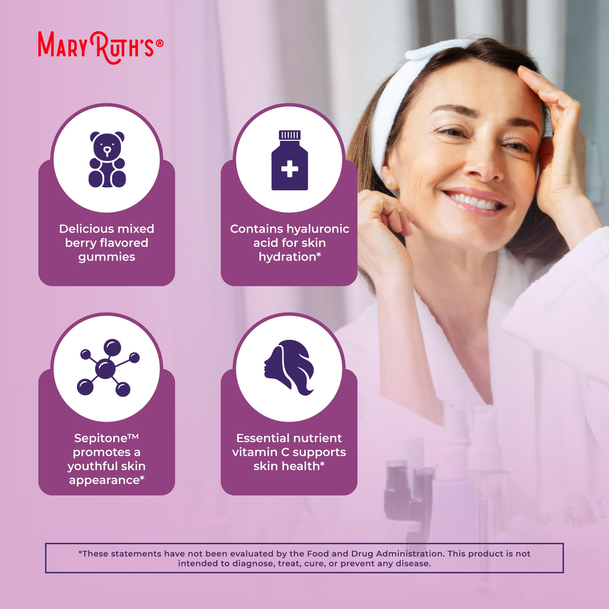 MaryRuth's Skin Restore + Renew ingrediente Sepitone fermentado para elasticidad potencial.