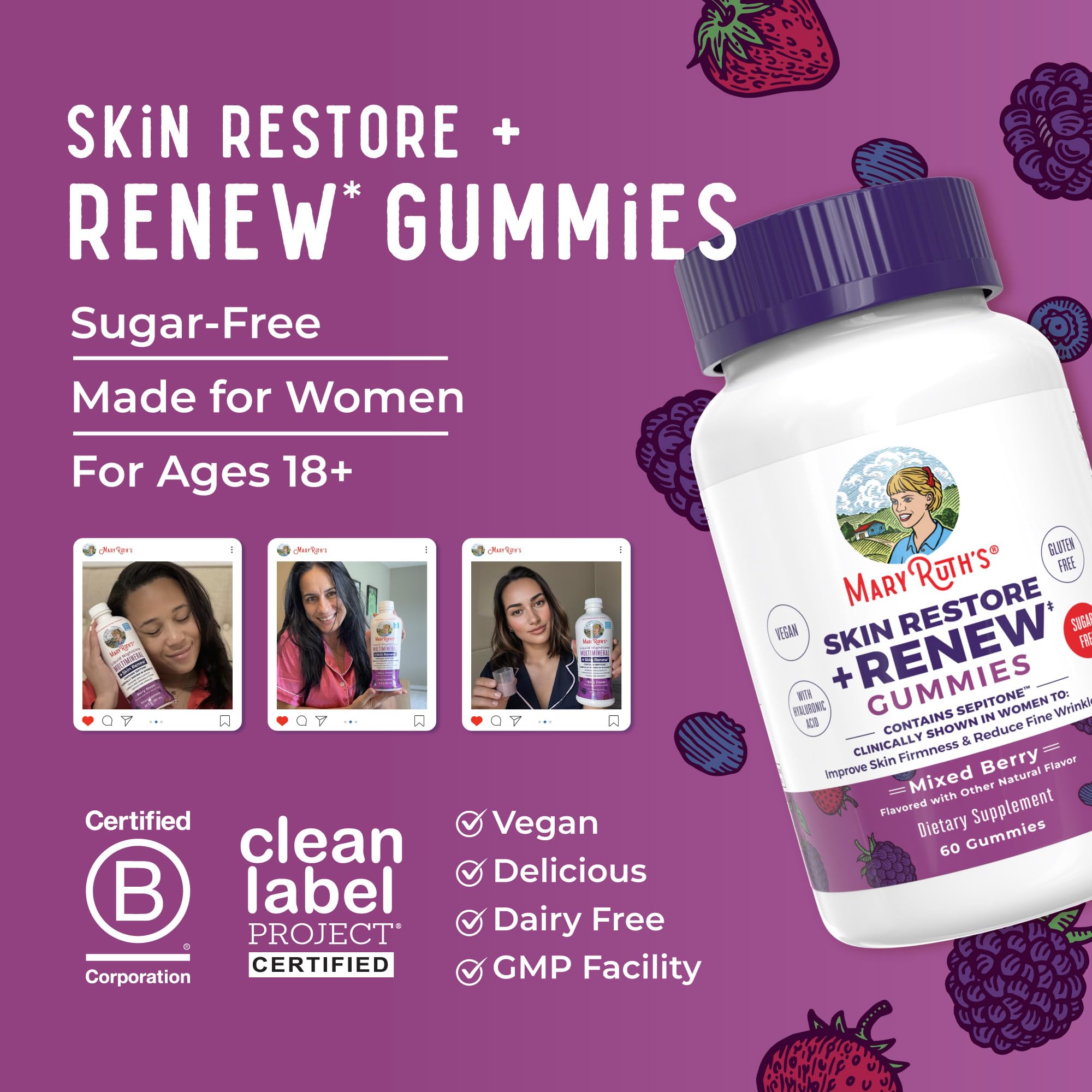 MaryRuth's Skin Restore + Renew vegano y libre de alérgenos para adultos.