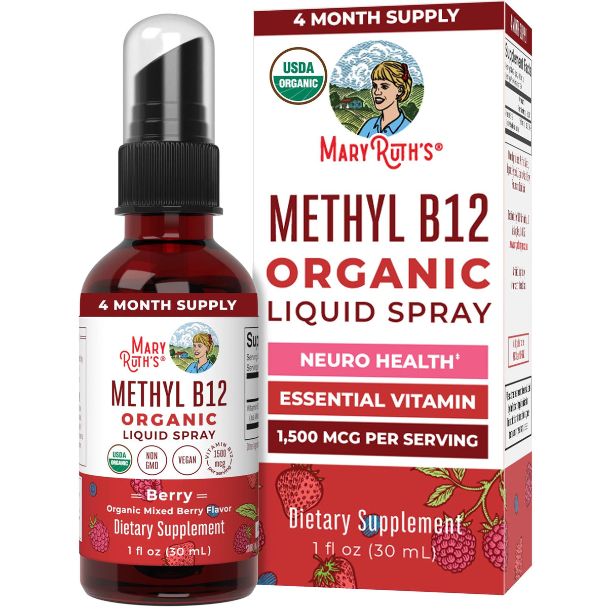MaryRuth's spray B12 orgánico de 1500 mcg para energía diaria.