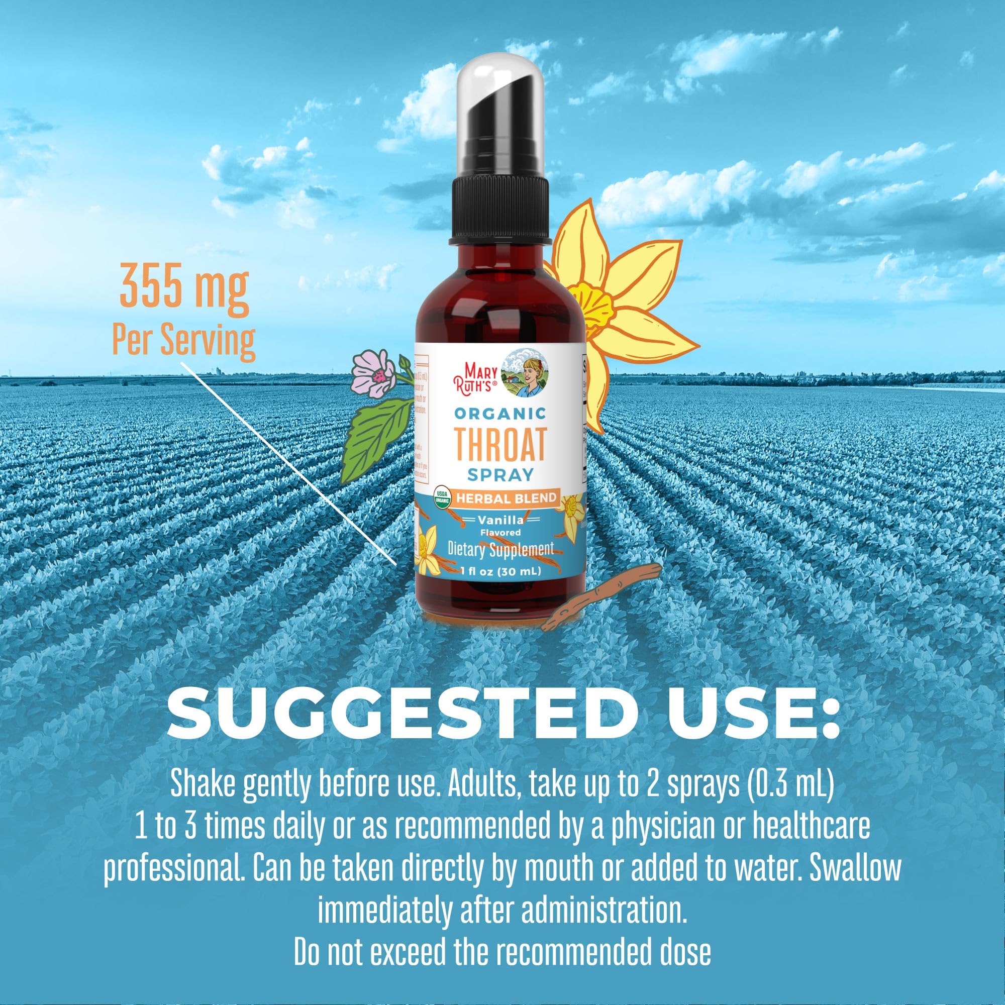 MaryRuth's Throat Spray sin alcohol para experiencia suave