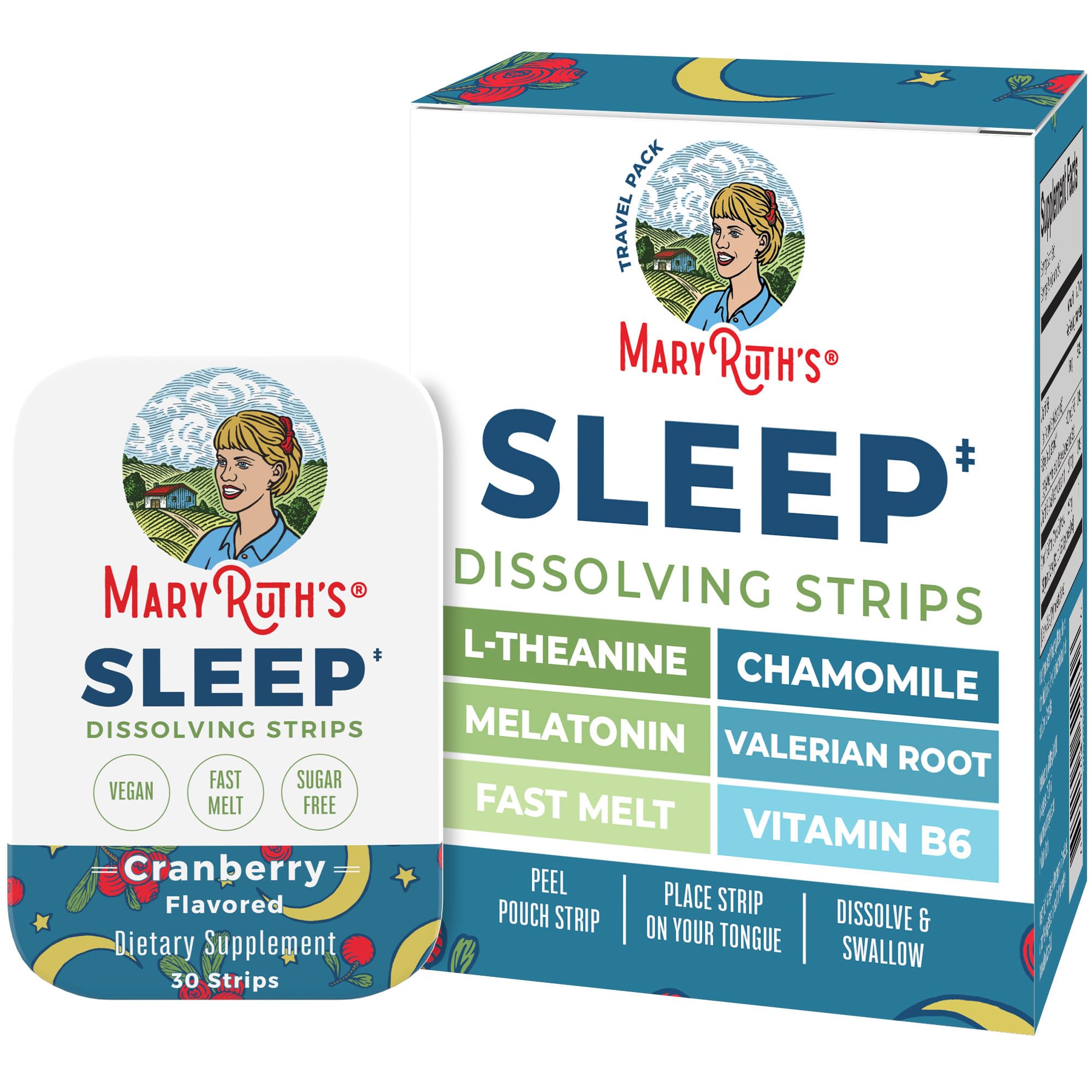 MaryRuth's tiras disolventes para dormir en envase, opción conveniente para llevar