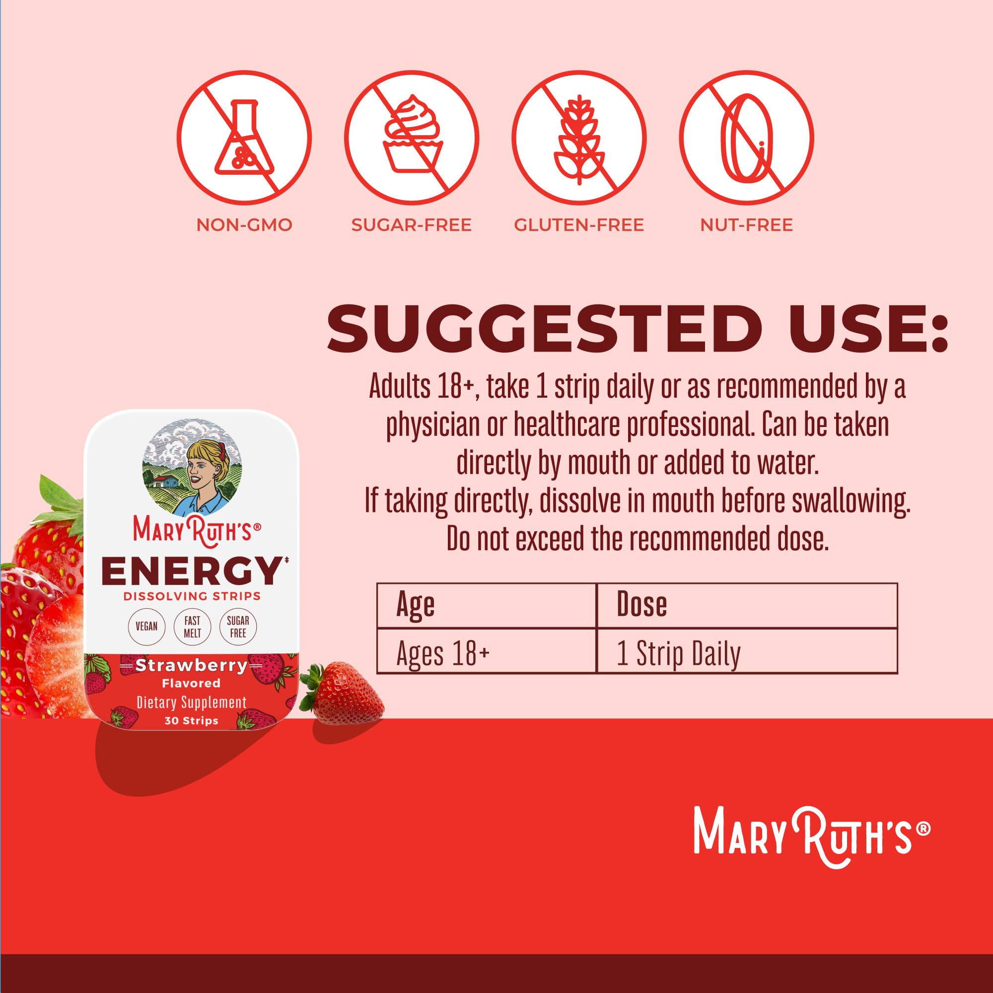 MaryRuth's tiras energéticas se disuelven en la lengua con facilidad.