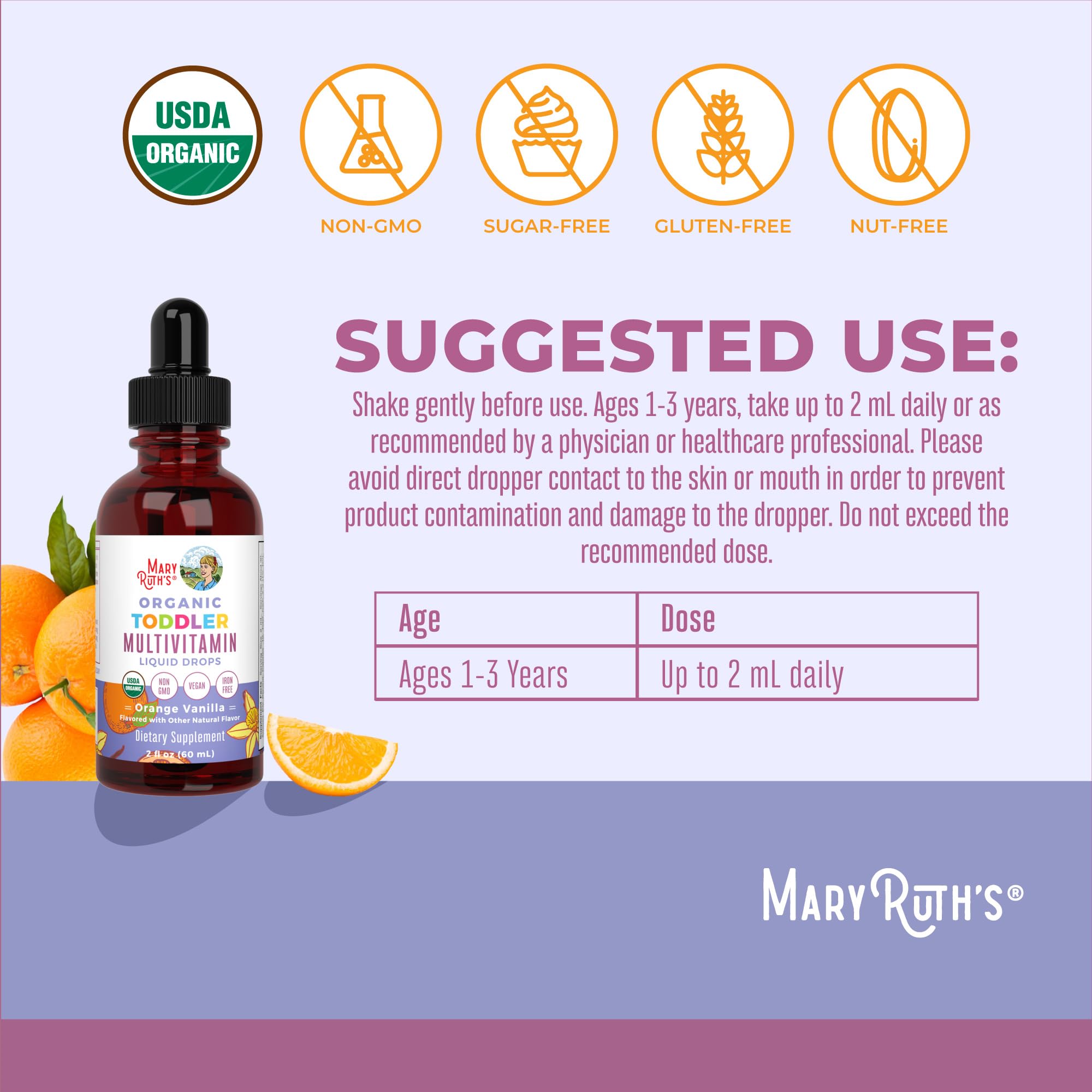 Sabor naranja-vanilla de MaryRuth's para niños.