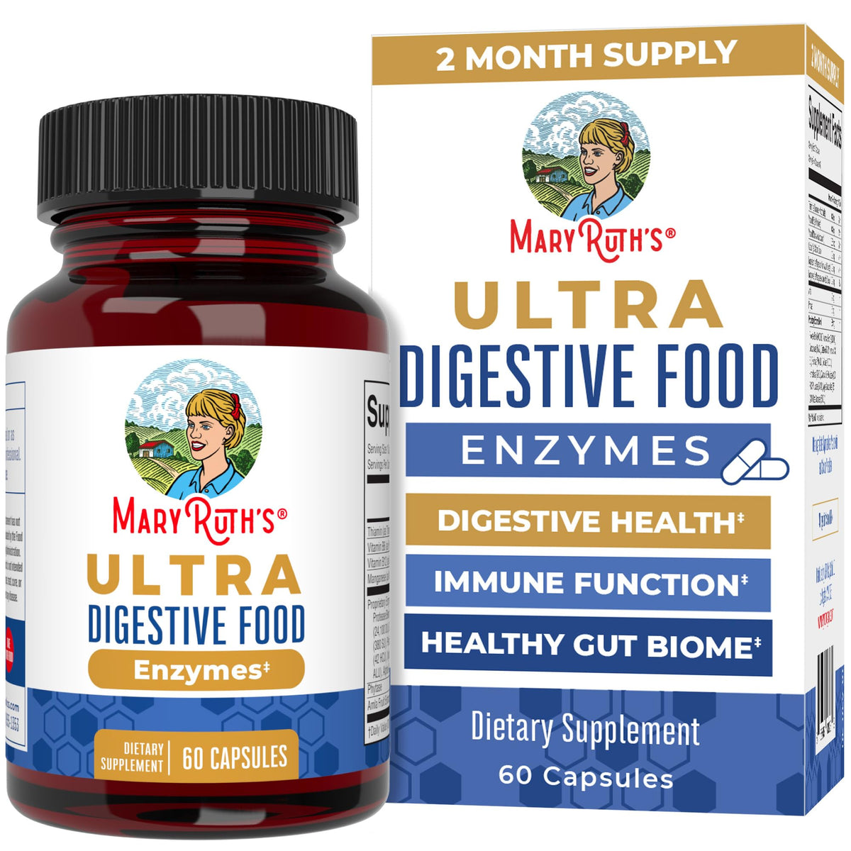MaryRuth's Ultra Digestive Enzymes: botella con cápsulas para digestión suave.