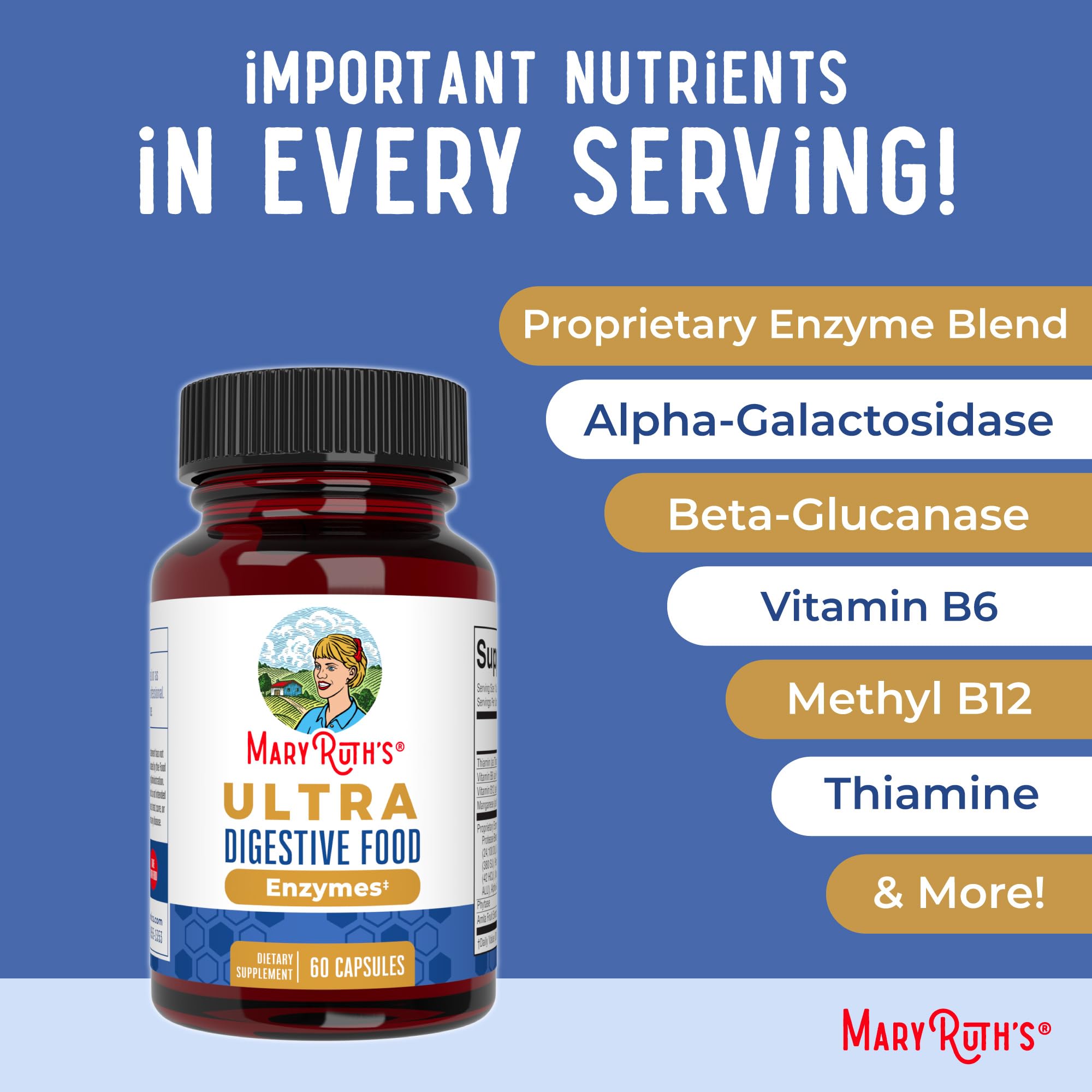 MaryRuth's Ultra Digestive Enzymes: cápsulas fáciles de tomar antes de cada comida.