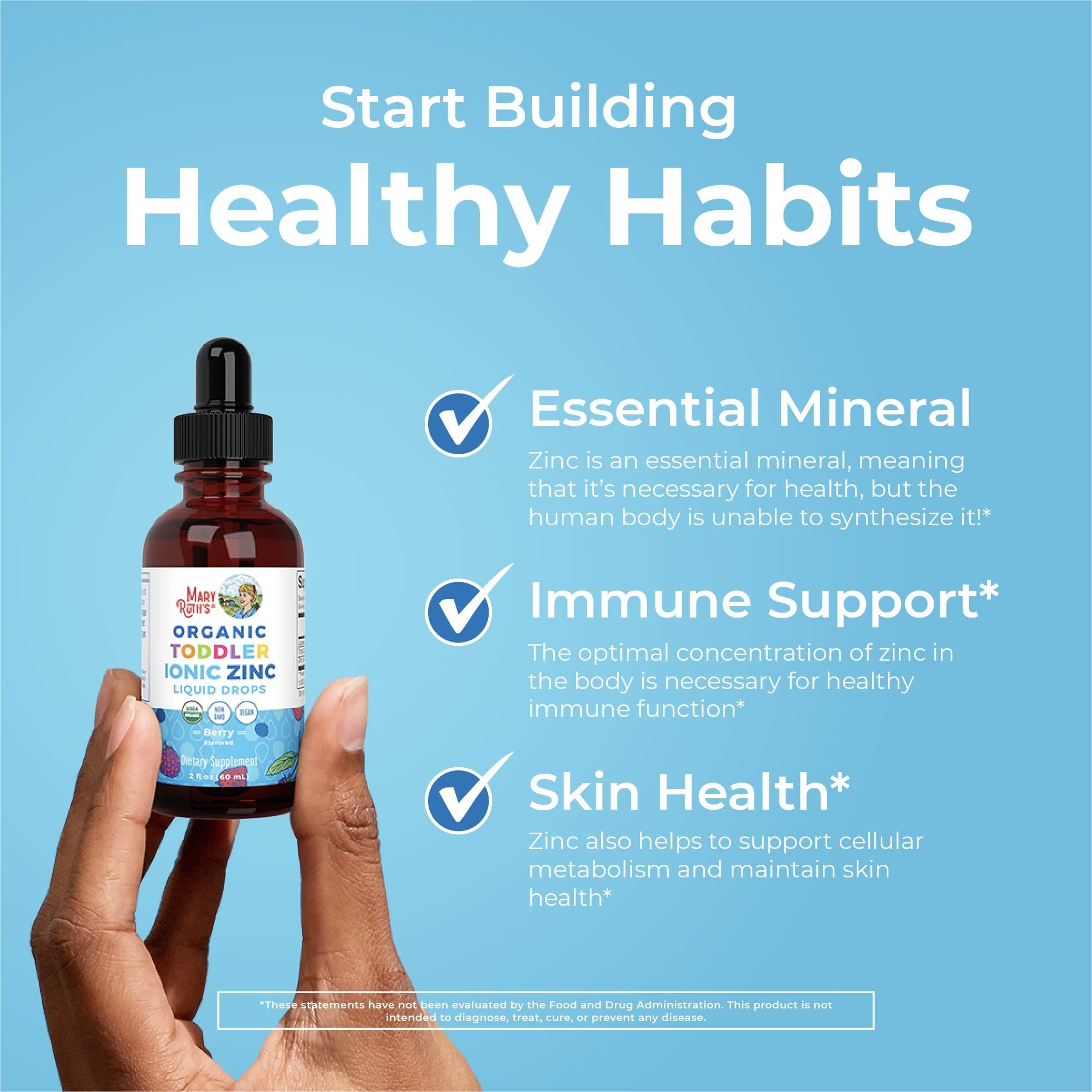 MaryRuth's fórmula vegana de zinc en solución suave para niños.