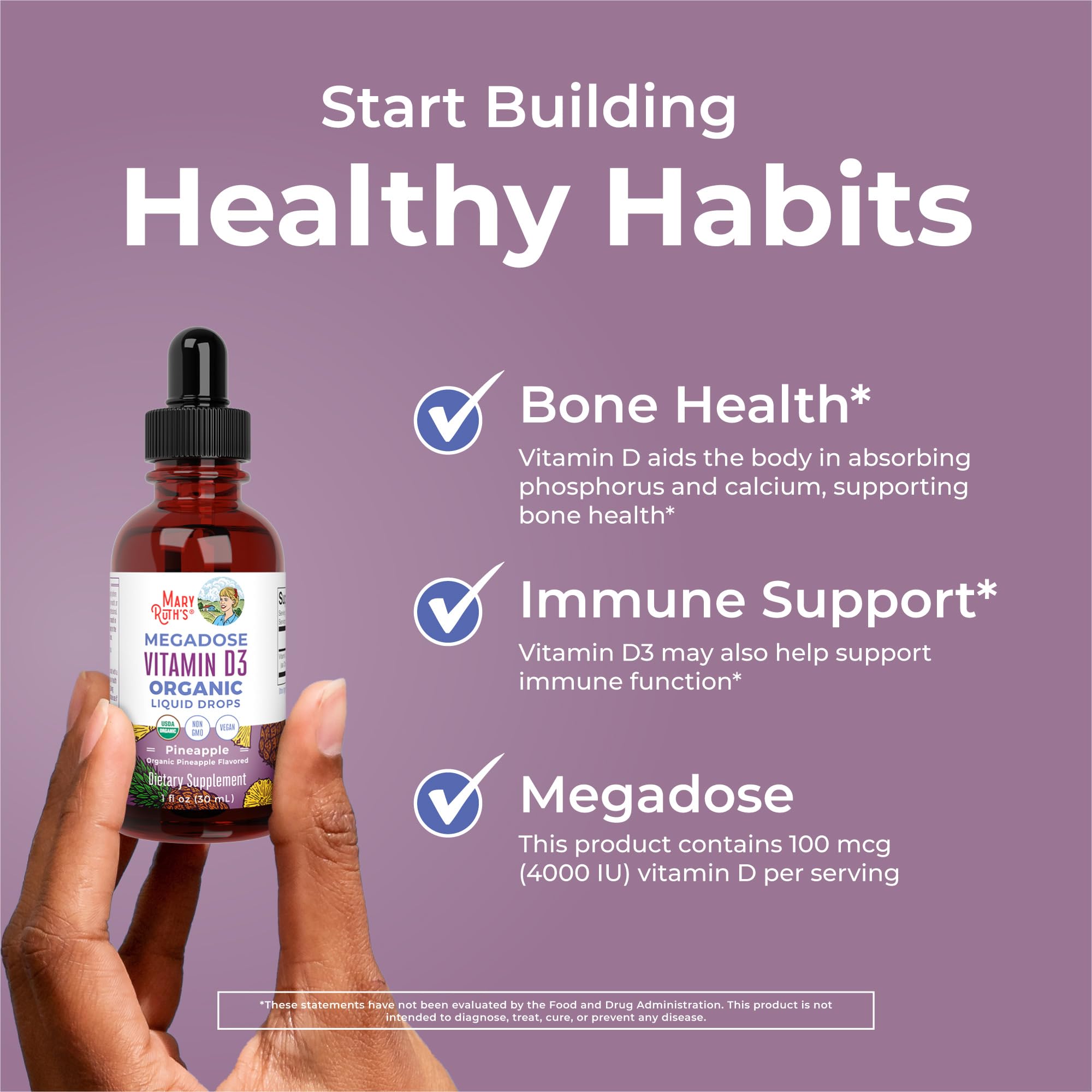 MaryRuth's Vitamina D3 drops, aceite MCT para absorción.