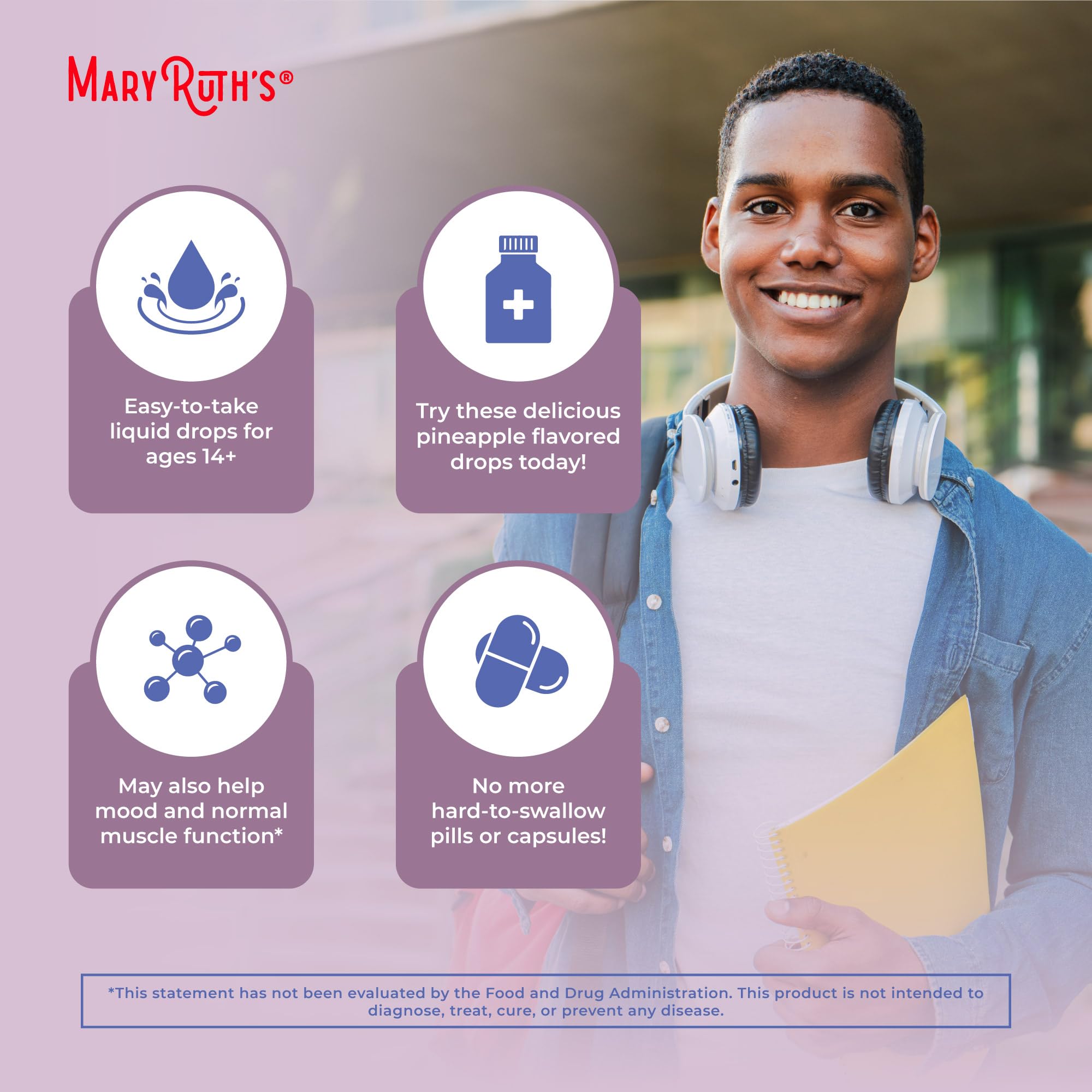 MaryRuth's Vitamina D3 drops, ingredientes veganos y no-GMO.