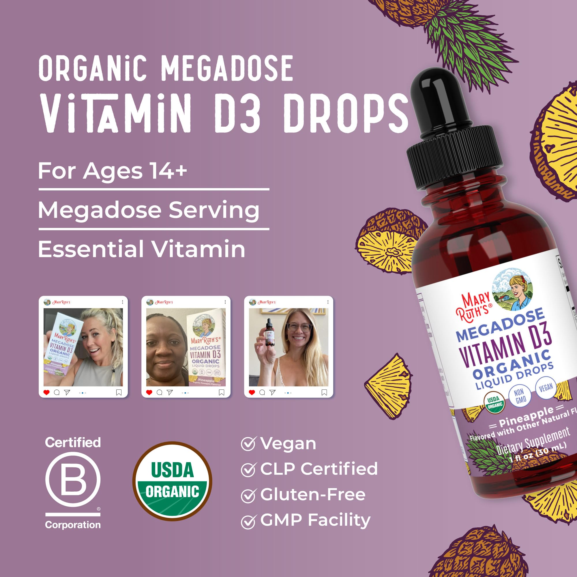 MaryRuth's Vitamina D3 drops, apto para adultos.