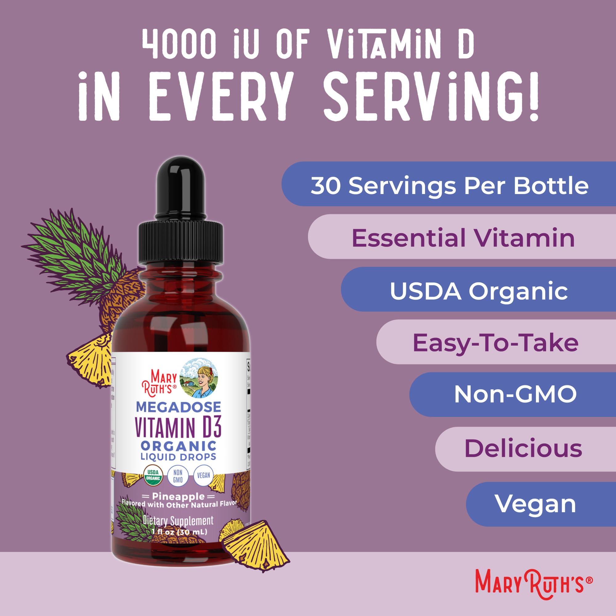 MaryRuth's Vitamina D3 drops, dosis diaria fácil (1 ml).