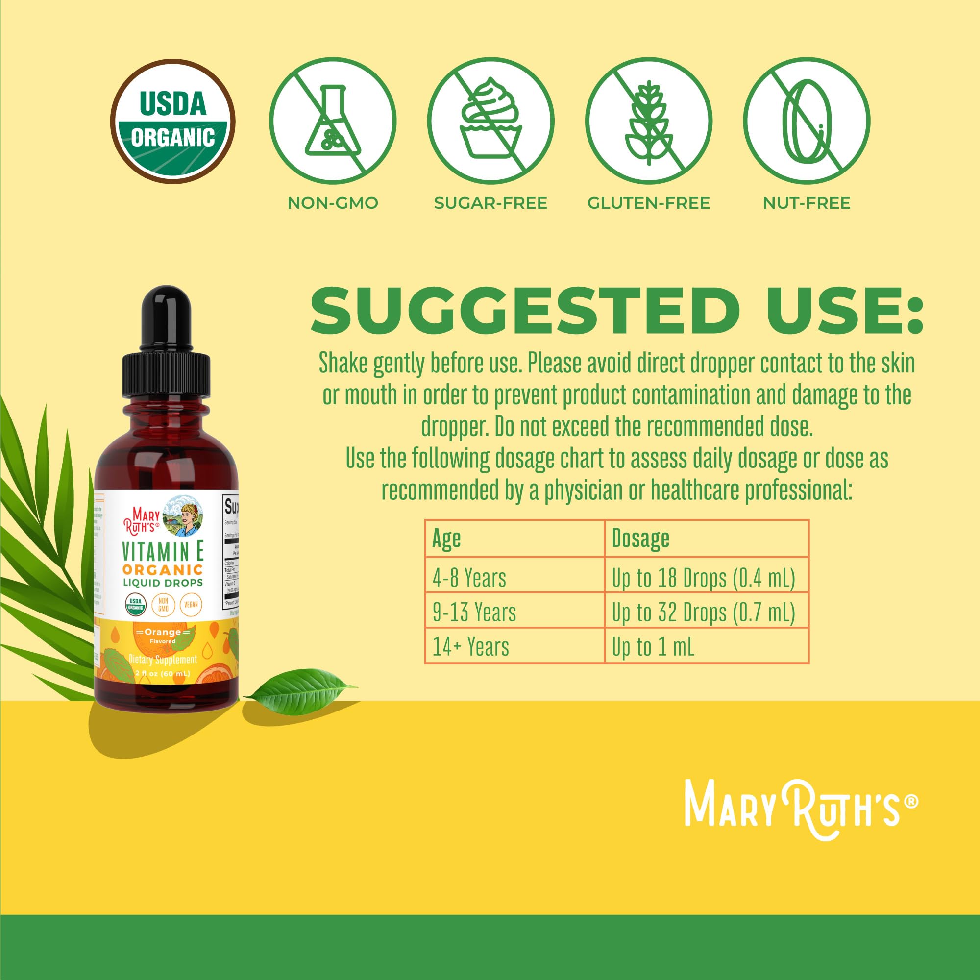 MaryRuth's Vitamina E en gotas con dosis sostenida para adultos y niños.