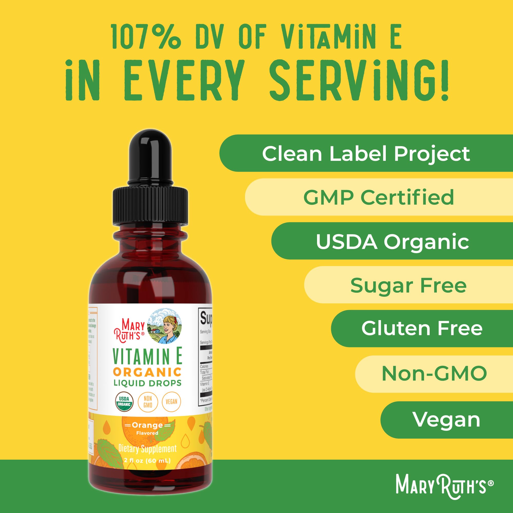 MaryRuth's Vitamina E envase de 2 onzas, suministro para dos meses.