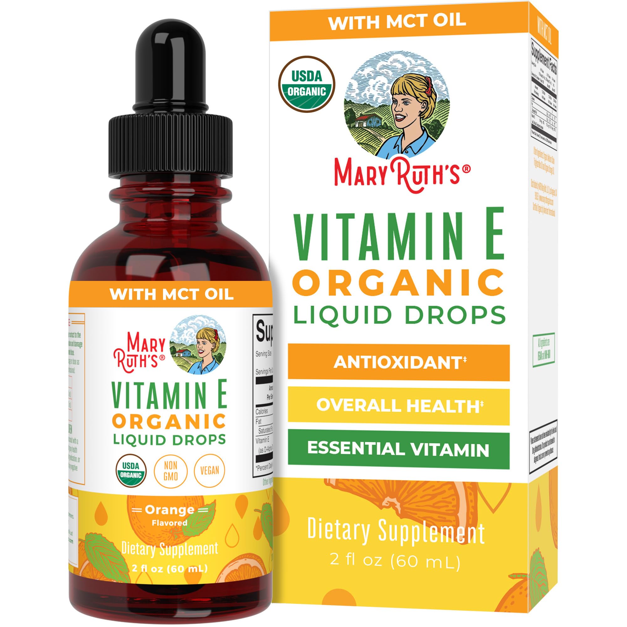 MaryRuth's Vitamina E gotas en botella, apoyo antioxidante diario y piel sana.