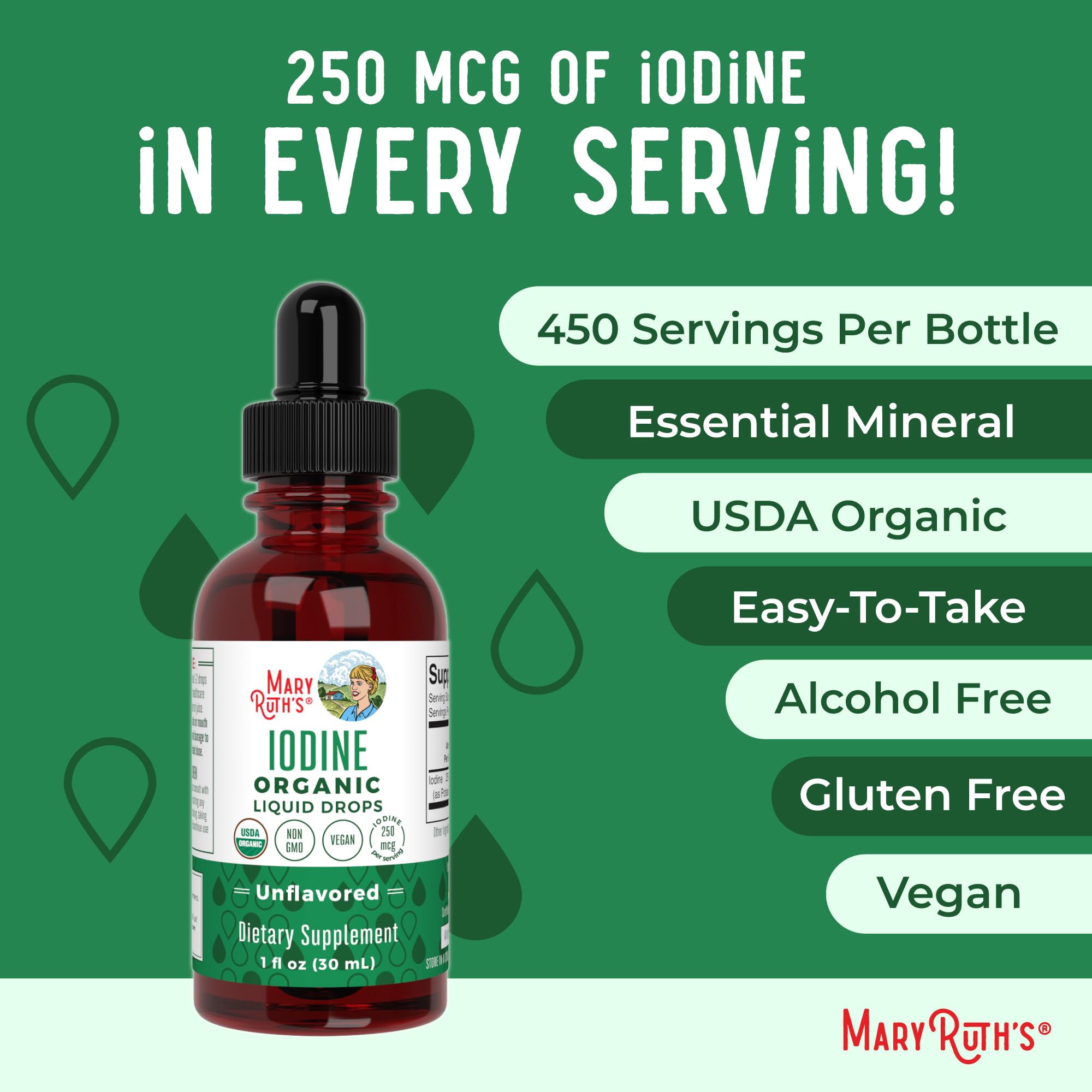 MaryRuth's Yodo gotas orgánico: certificado USDA Orgánico