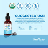 MaryRuth's zinc infantil, solución líquida en botella, opción orgánica para complementar la dieta.