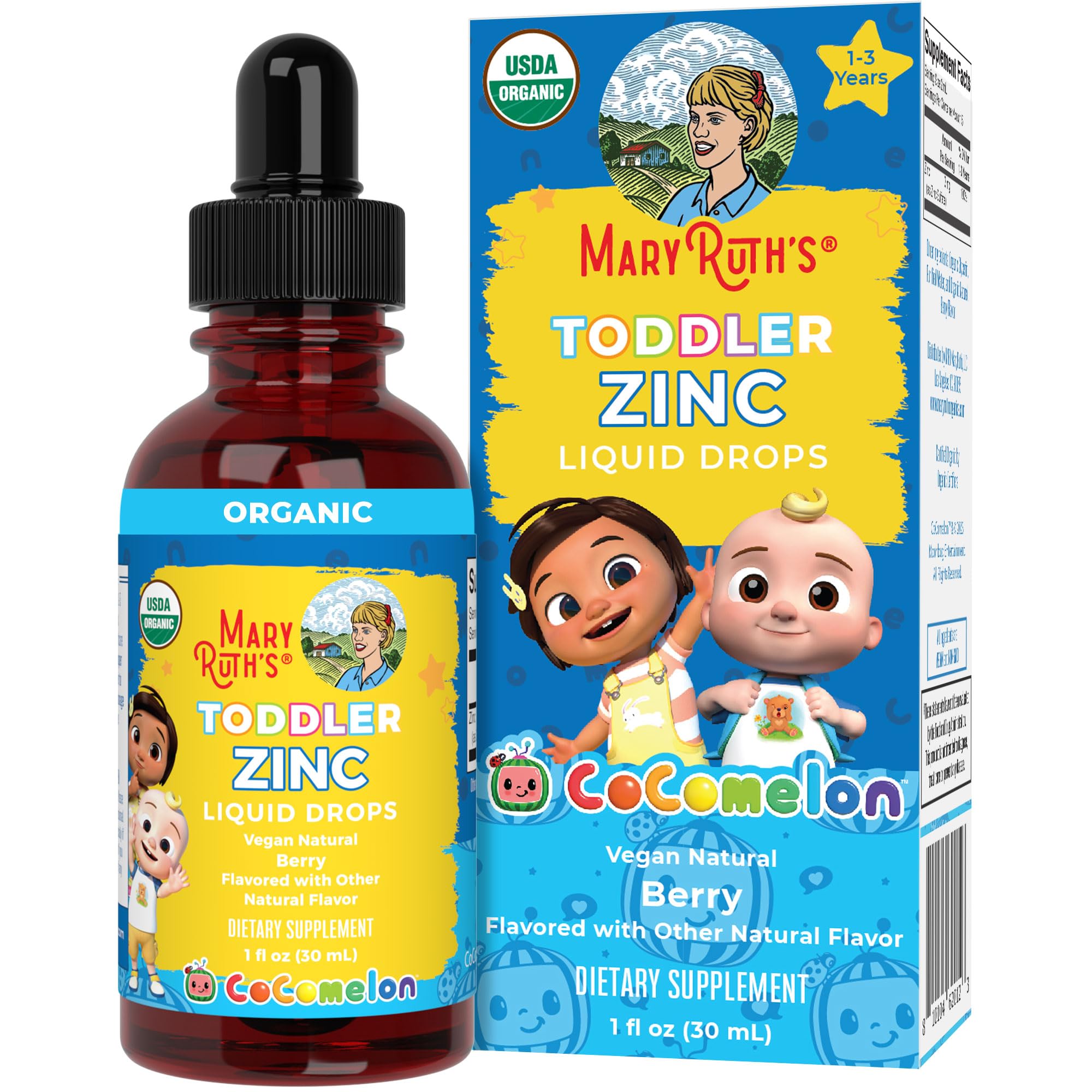 MaryRuth's zinc para niños pequeños, botella cocomelon para apoyo inmune
