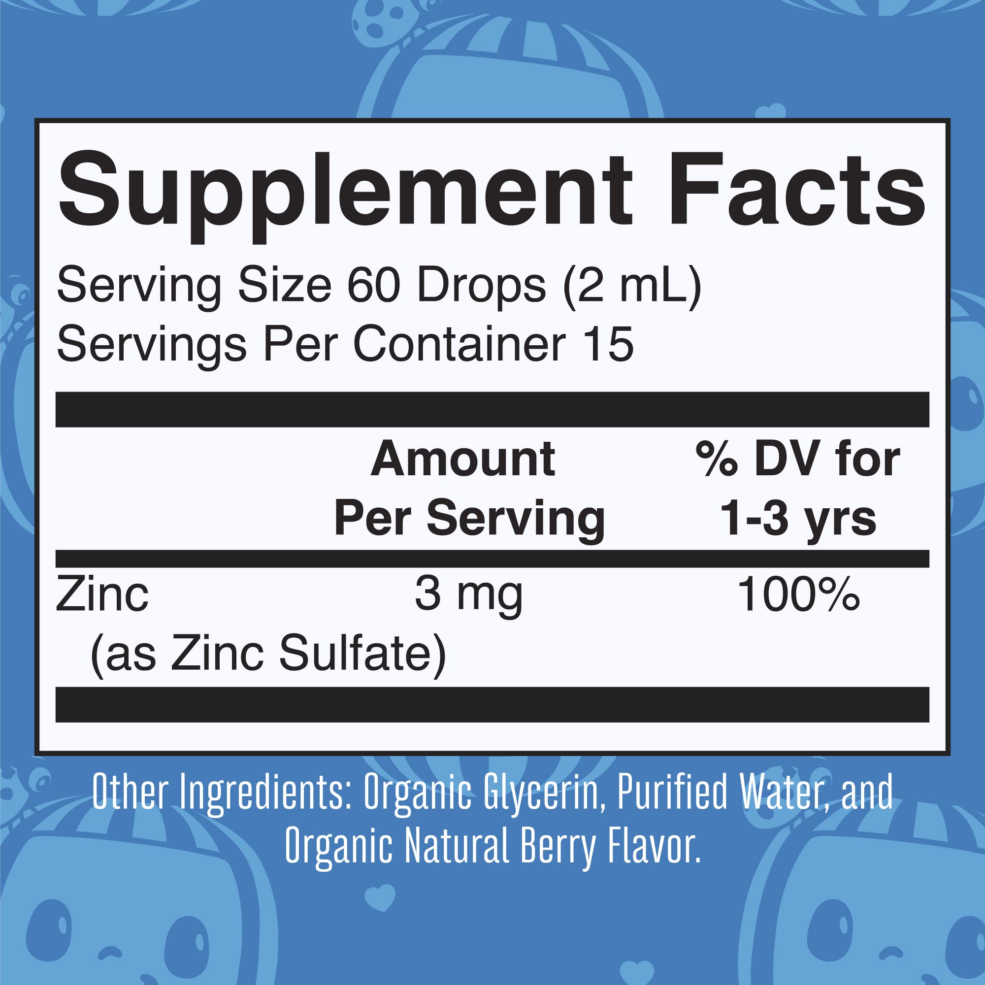 MaryRuth's zinc para niños pequeños, etiqueta orgánica y certificado USDA Organic
