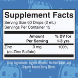 MaryRuth's zinc para niños pequeños, etiqueta orgánica y certificado USDA Organic