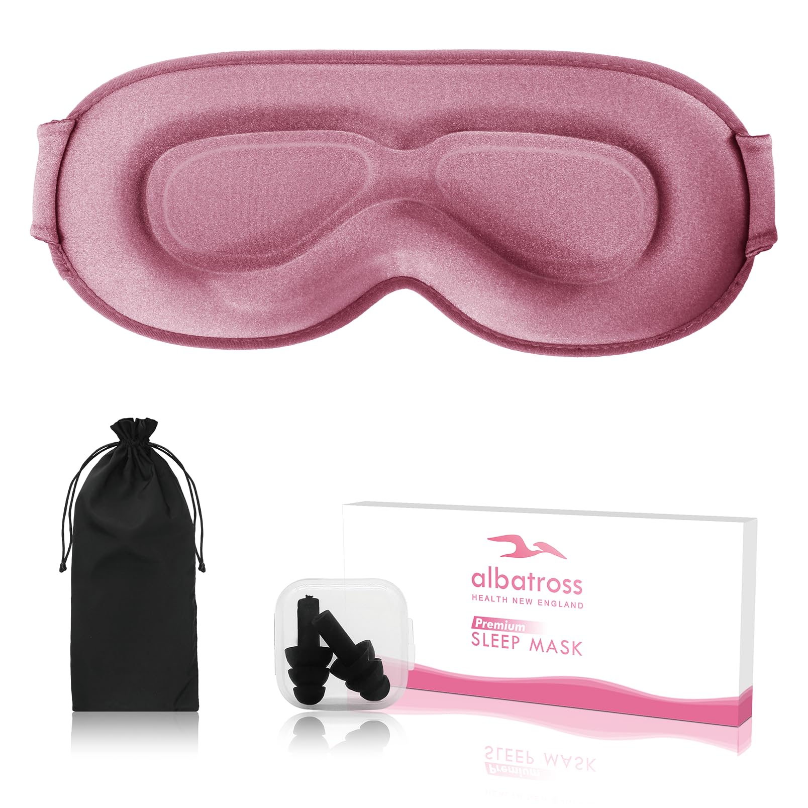 Albatross Health New England mascara-ojos rosa ajuste ajustable para dormir cómodo