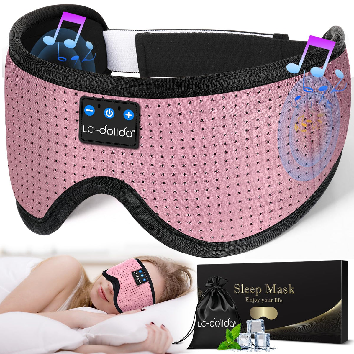 LC-dolida mascara-suenio con auriculares: bloqueo de luz y audio cómodo para dormir.
