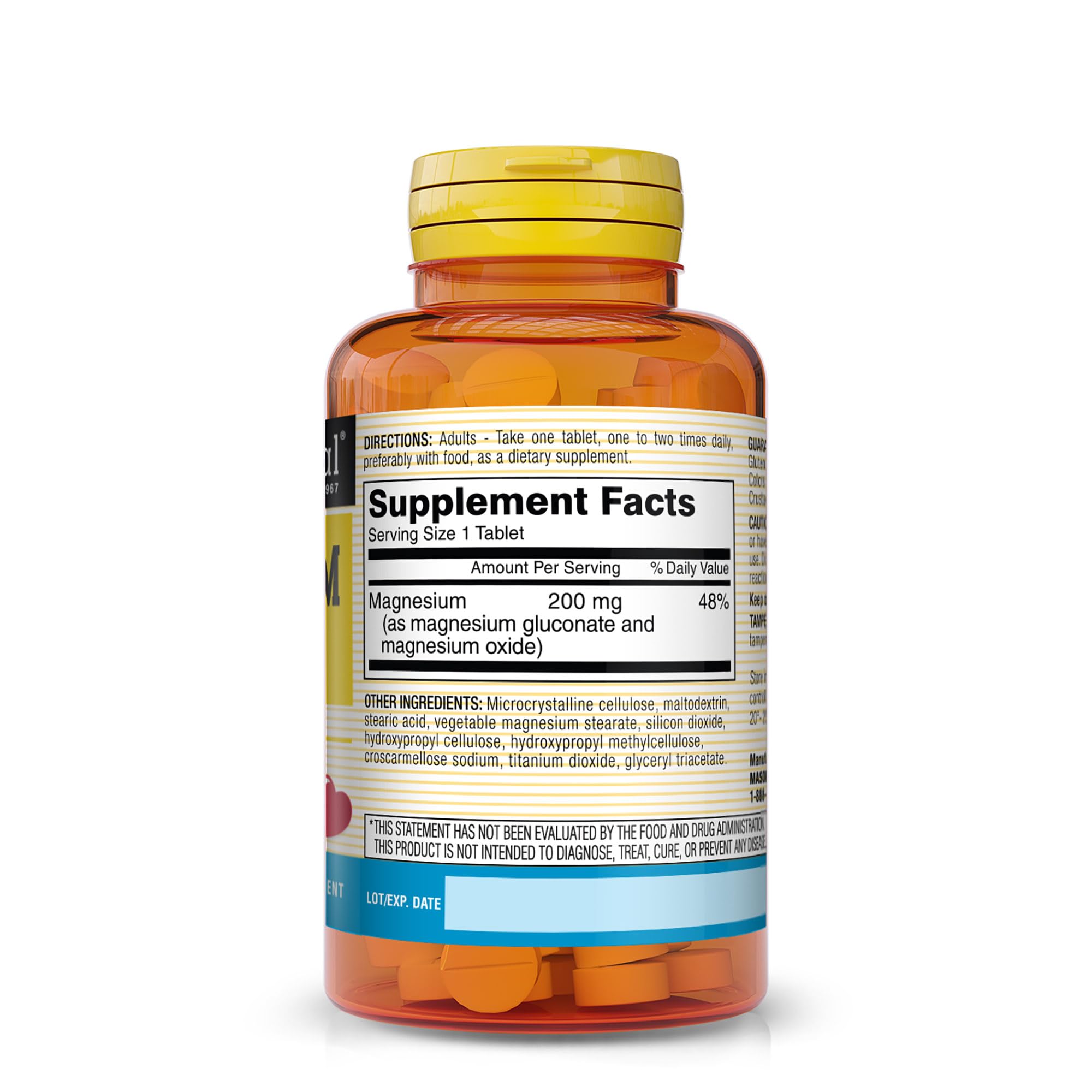 Mason Natural magnesio 200 mg, tableta para relajación muscular diaria.